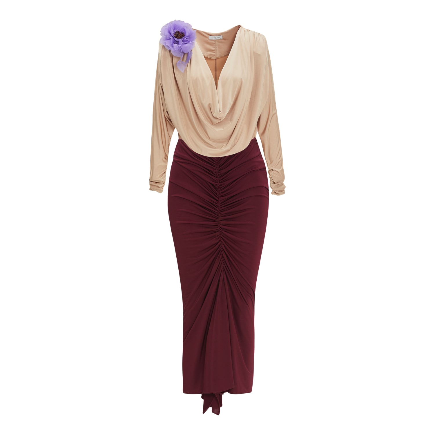 By Felizia Cowl Neck Draped Top & Midi Skirt Co-ord Set In Multicolour