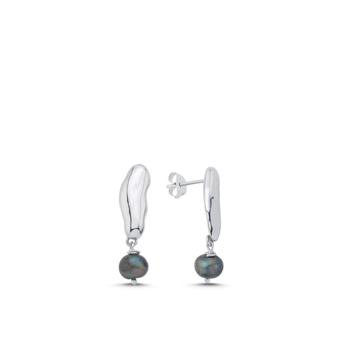 Linya Jewellery Women's Gera Black Pearl Dangle Earrings Silver