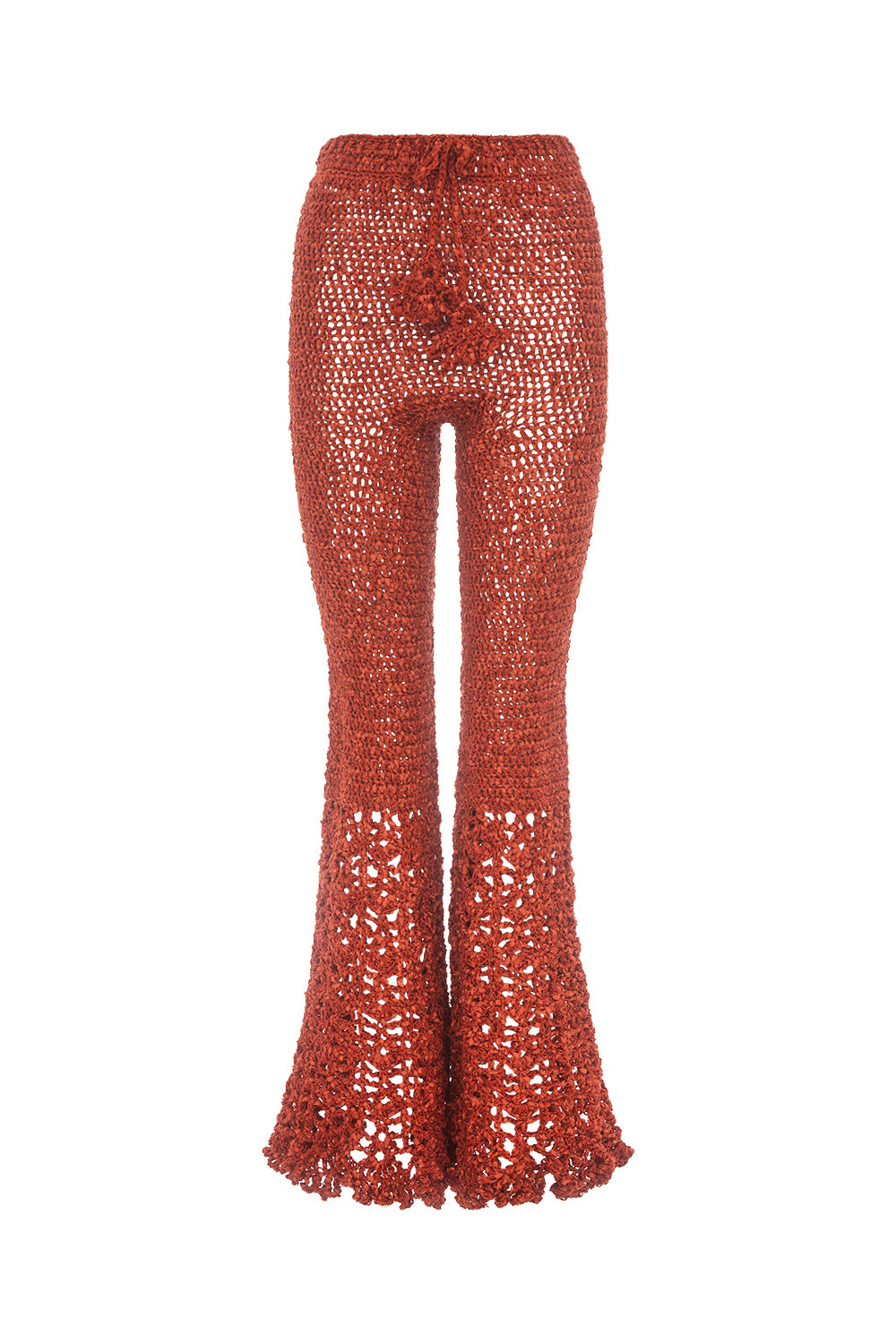 Andreeva Women's Brown / Red Chrysanthemum Terracotta Handmade Crochet Pants In Blue