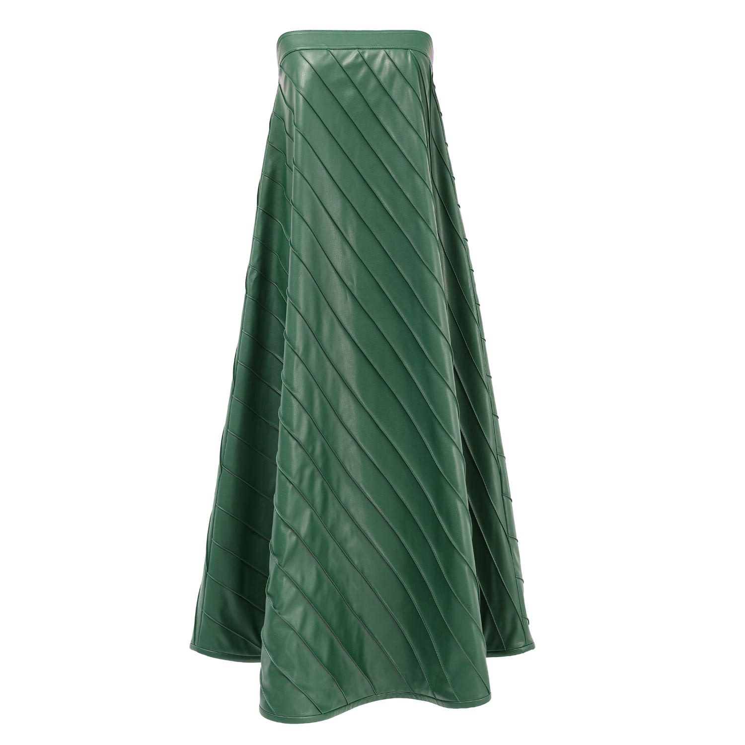 Kargede Women's Strapless Emerald Green Vegan Leather Maxi Dress – Pleated Trapeze Gown In Green