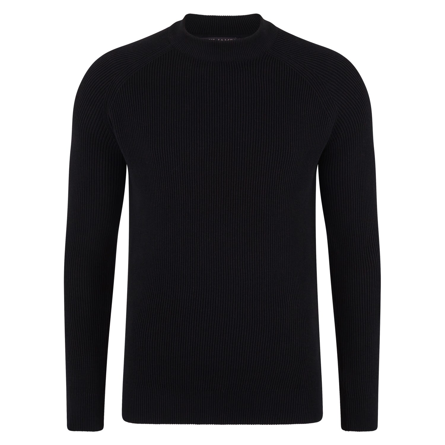 Paul James Knitwear Mens Midweight Cotton Byrne Ribbed Mock Turtle Neck Jumper - Black In Black