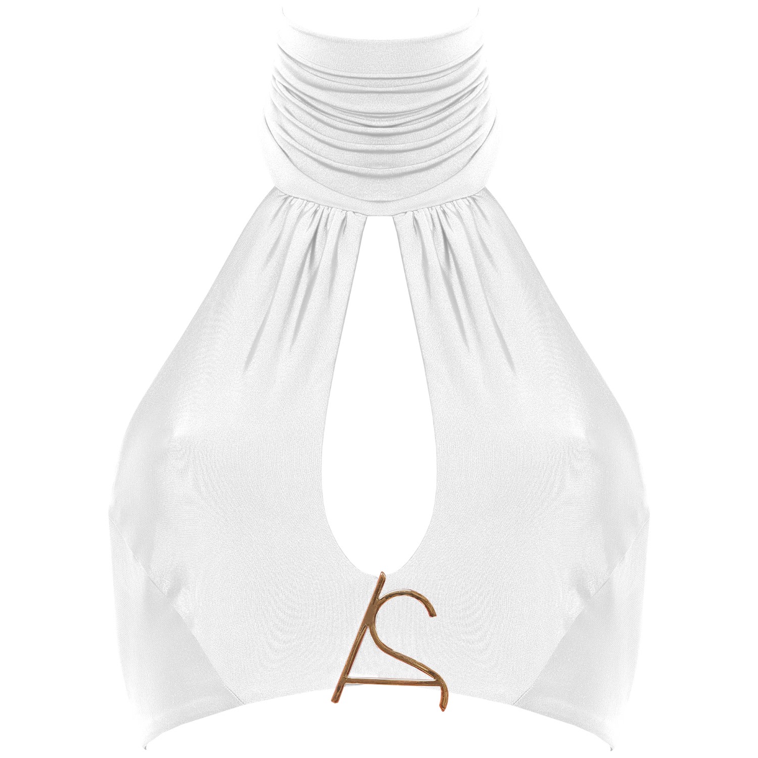 Antoninias Women's As Halter Tie Fastening Bikini Top With Draped Details In White In White
