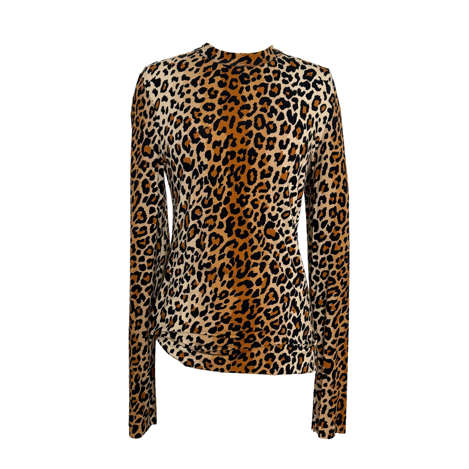 Youmsara Women's Brown / Neutrals The Zahra Long-sleeve Leopard Print Tee - Crewneck With Raw Edges