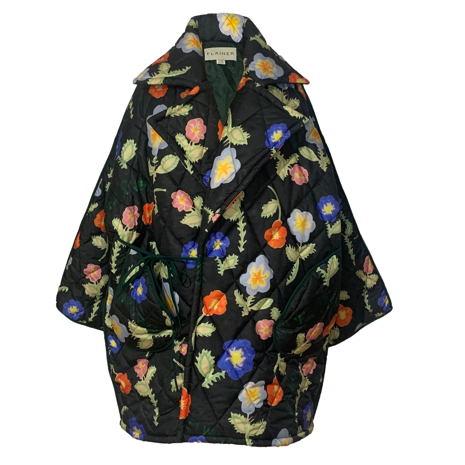 Flainer Women's Black Flower Powers Puff Coat In Black