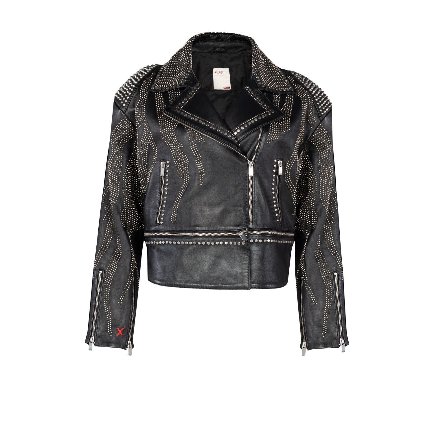 Pcfg Black Leather Jacket Stud Rocks Details - Women In Black