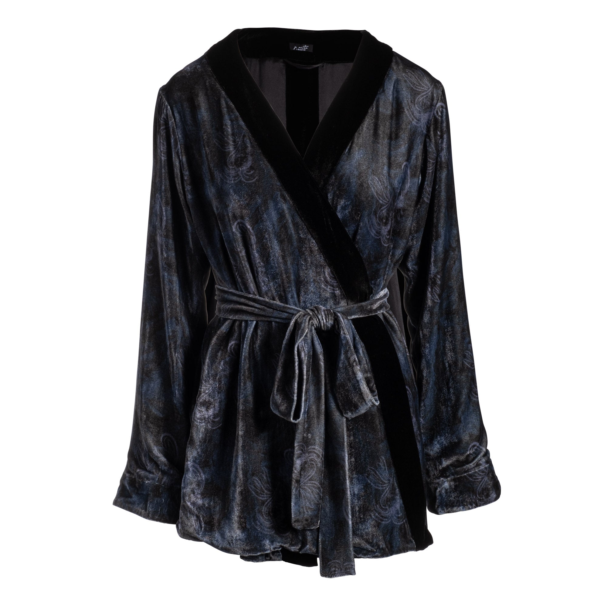 Women’s Black / Blue / Silver Embellished Silk Velvet Short Robe In Perle Noire Small Je Mrite