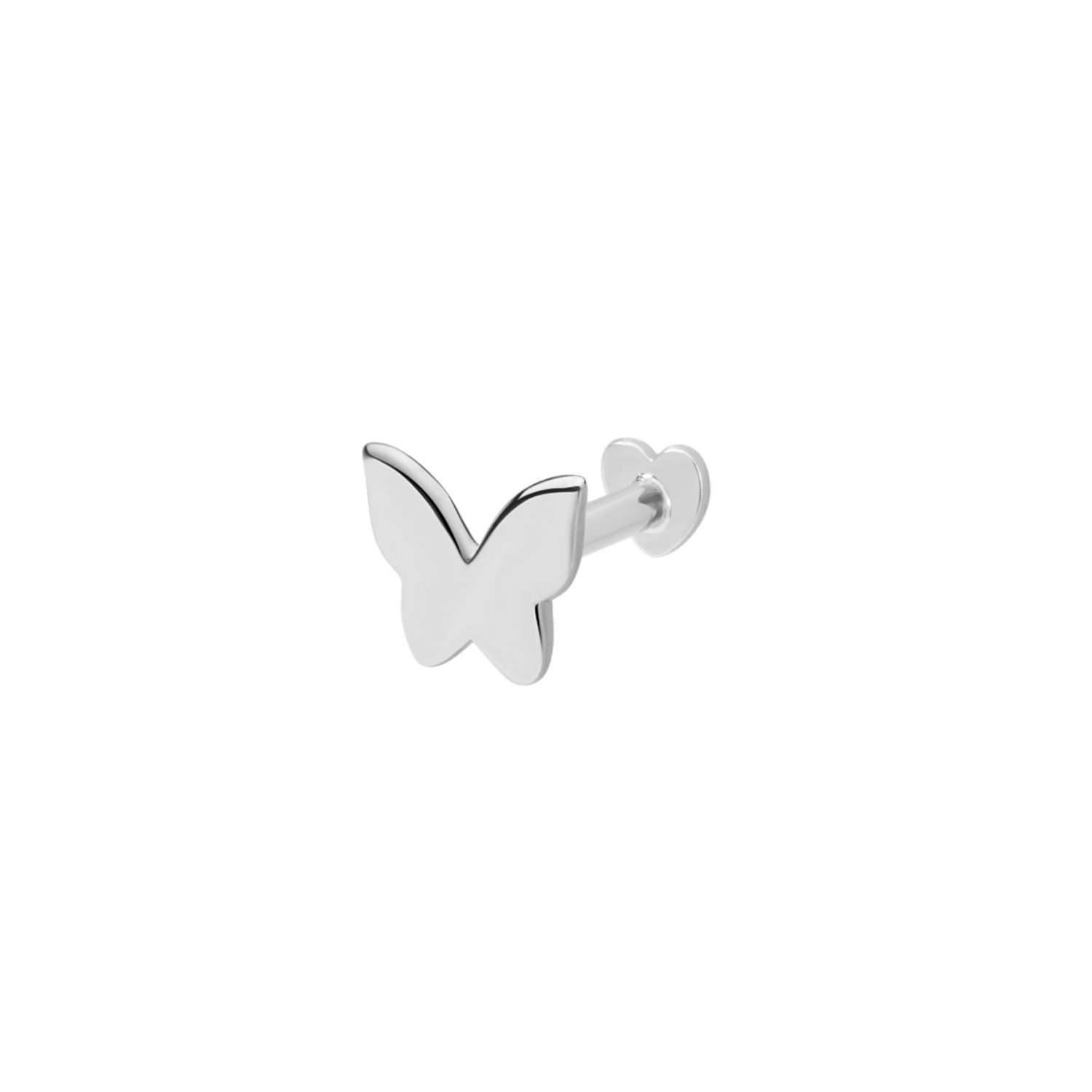 Vanchi Women's Silver 14k Solid White Gold Butterfly Flat Back Stud In Silver
