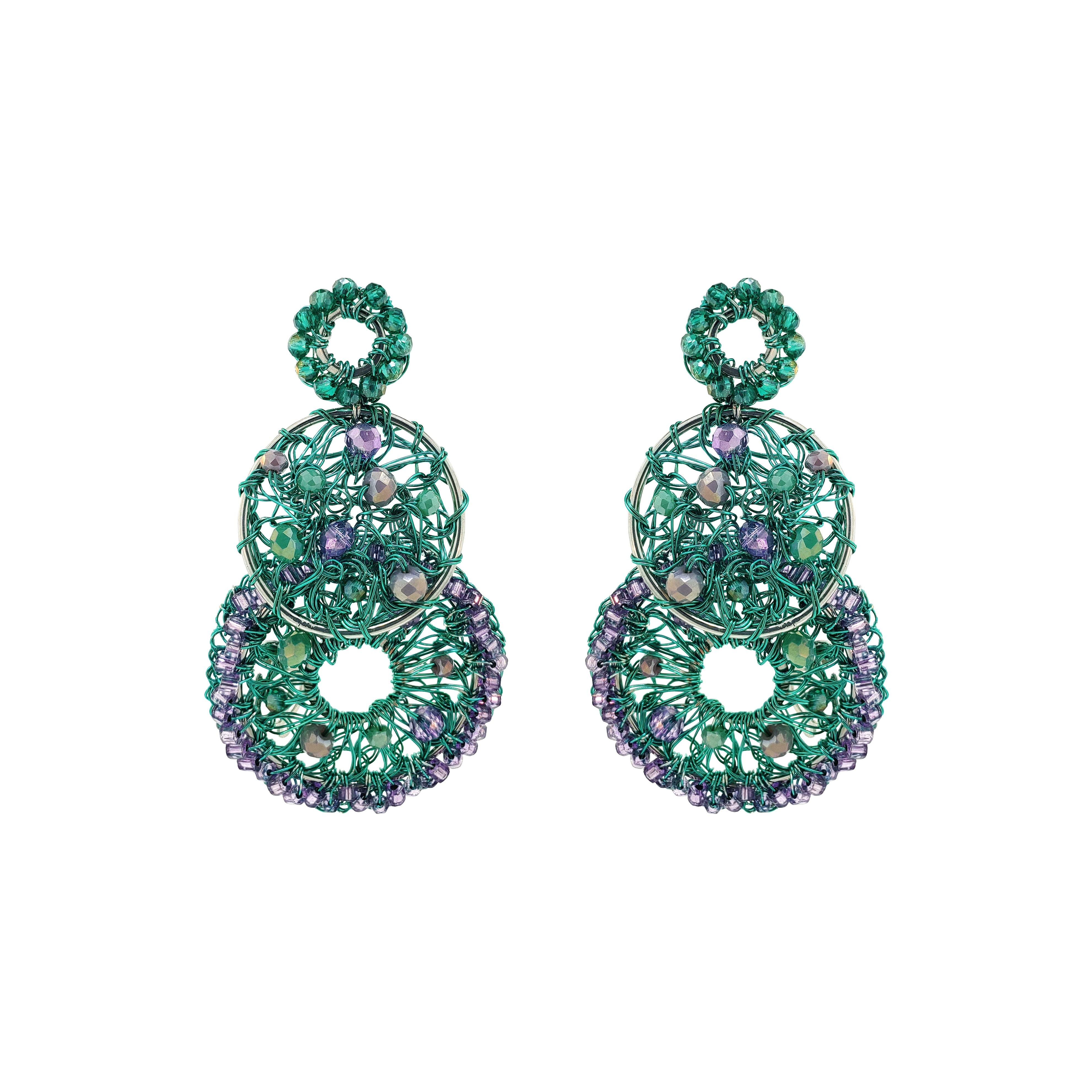 Lavish By Tricia Milaneze Women's Green / Pink / Purple Neon Turquoise Mix Moira Trio Handmade Earrings