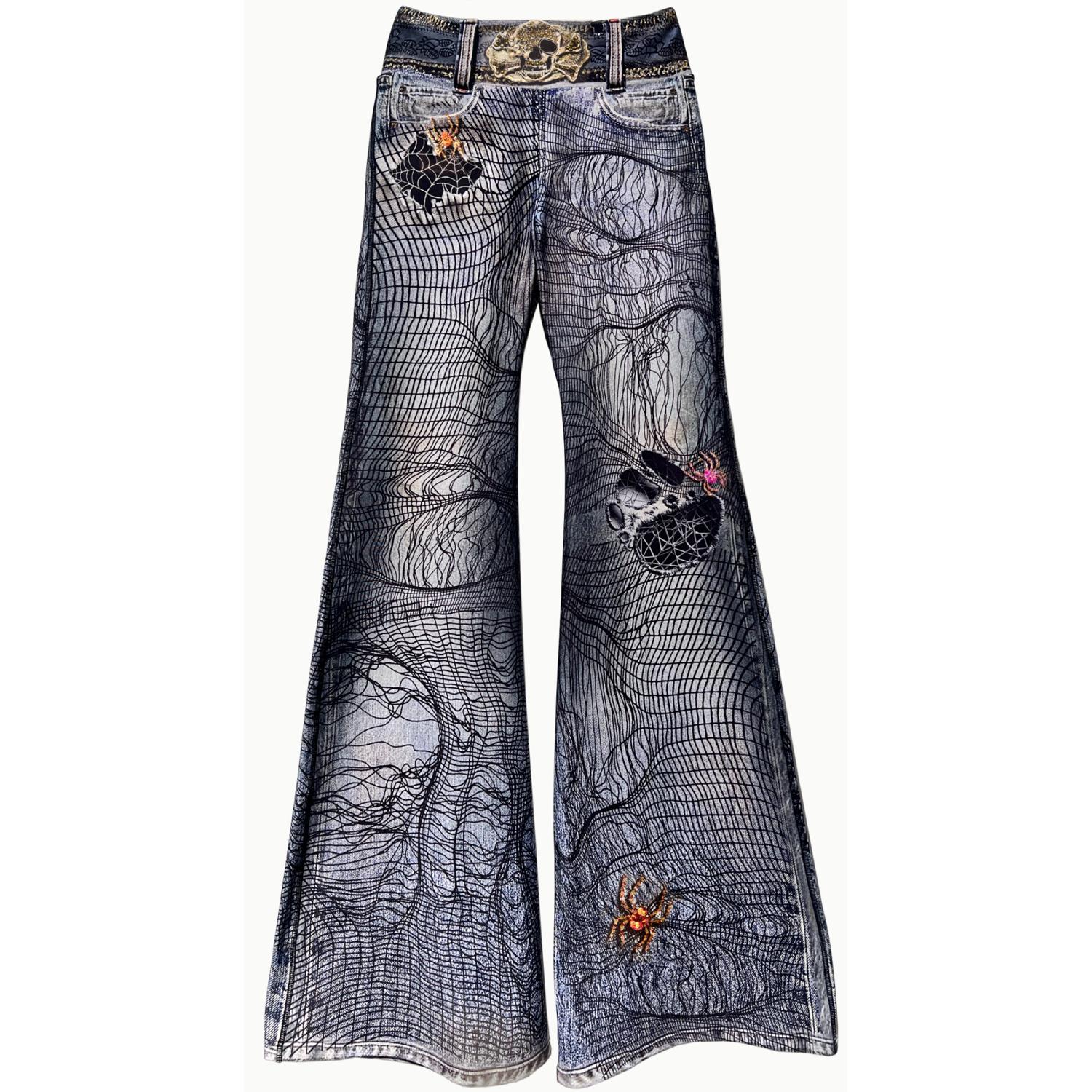Ipng Design Women's Grey / Black Halloween Bell Bottom Pants In Gray