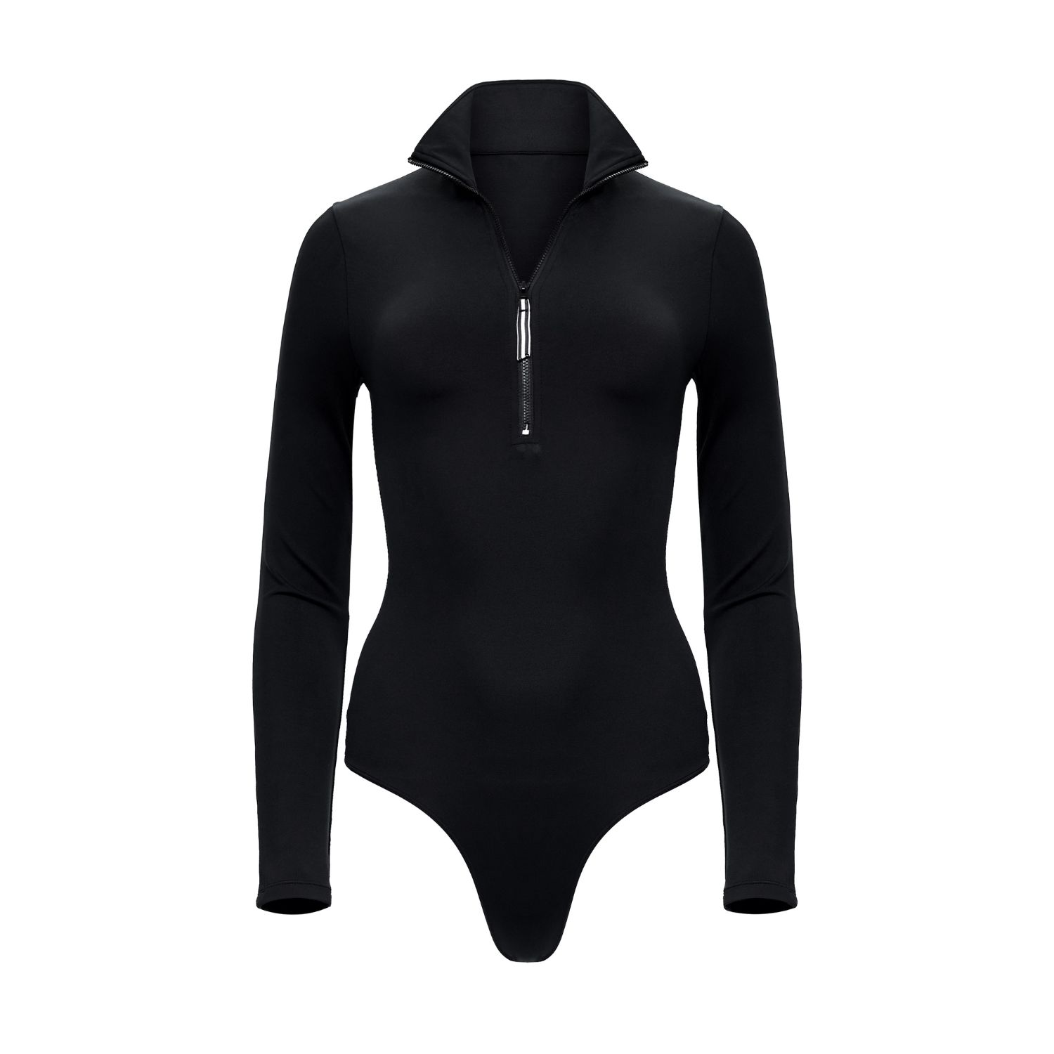 Women's Black Long Sleeve Zip Front Bodysuit | Small | Goldie Byrd