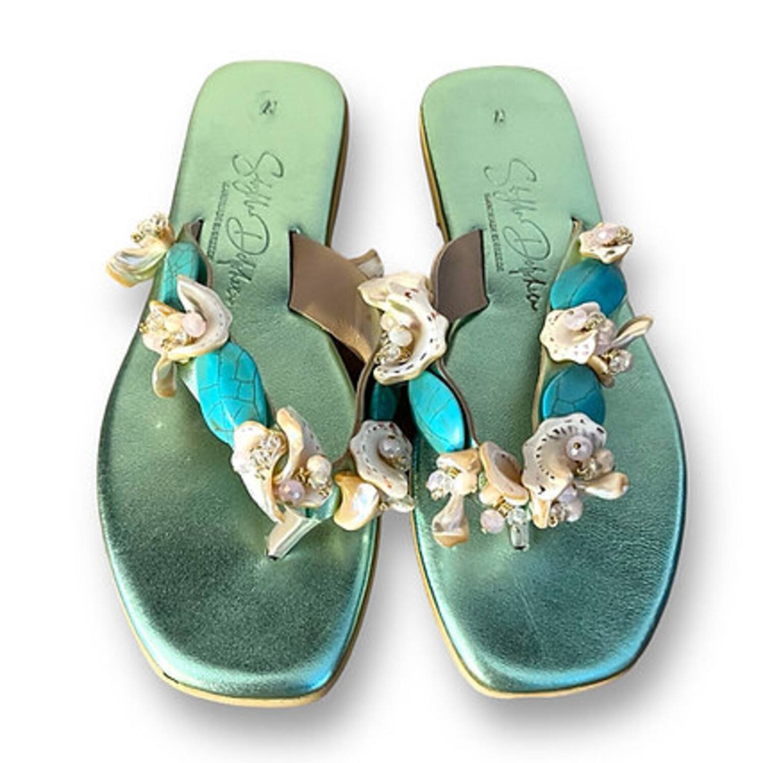 Sibylla Delphica Women's Green Coralia -  Turquoise Metallic Sandals