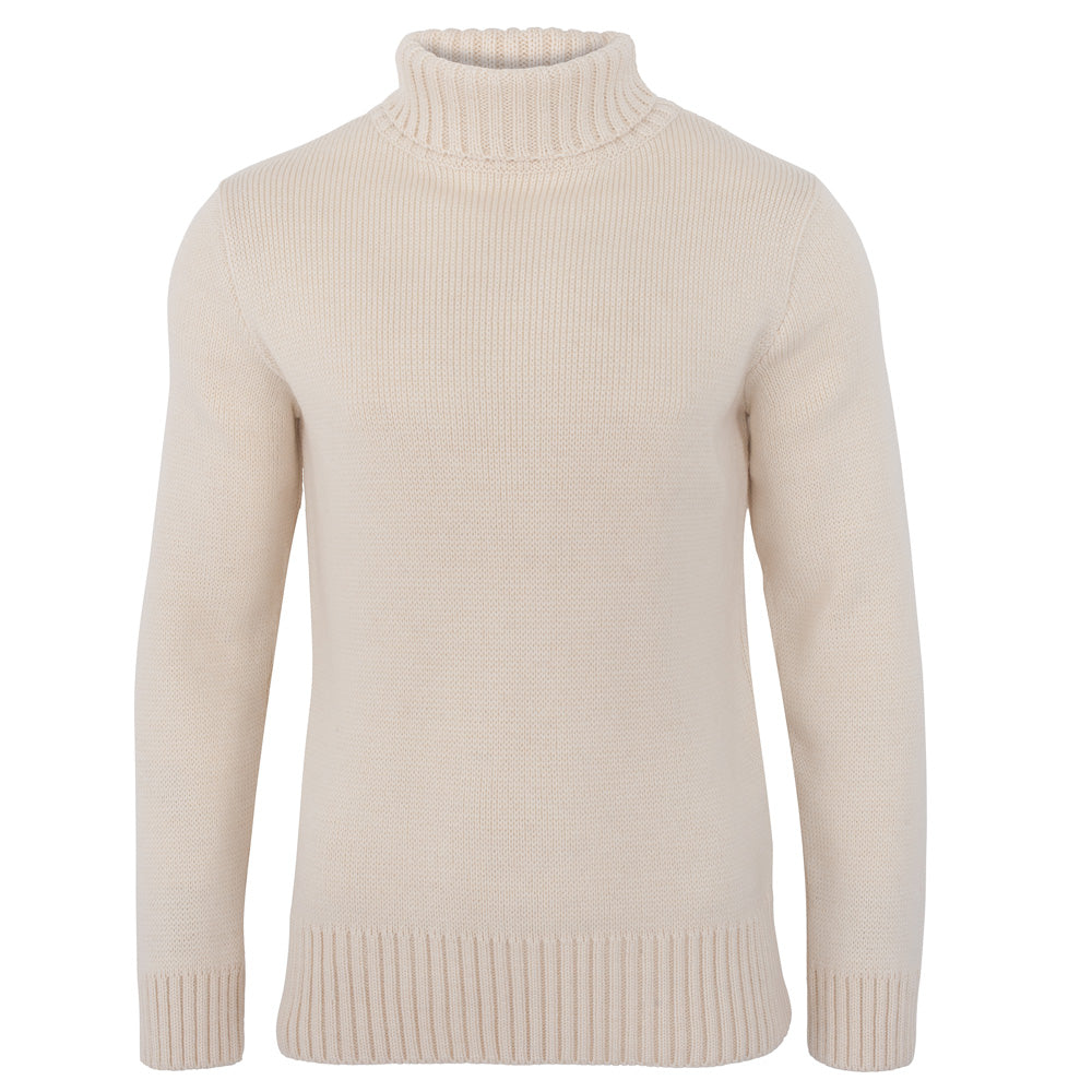 Paul James Knitwear Men's White The Fitted Submariner Lloyd Roll Neck Merino Wool Jumper - Ecru In White