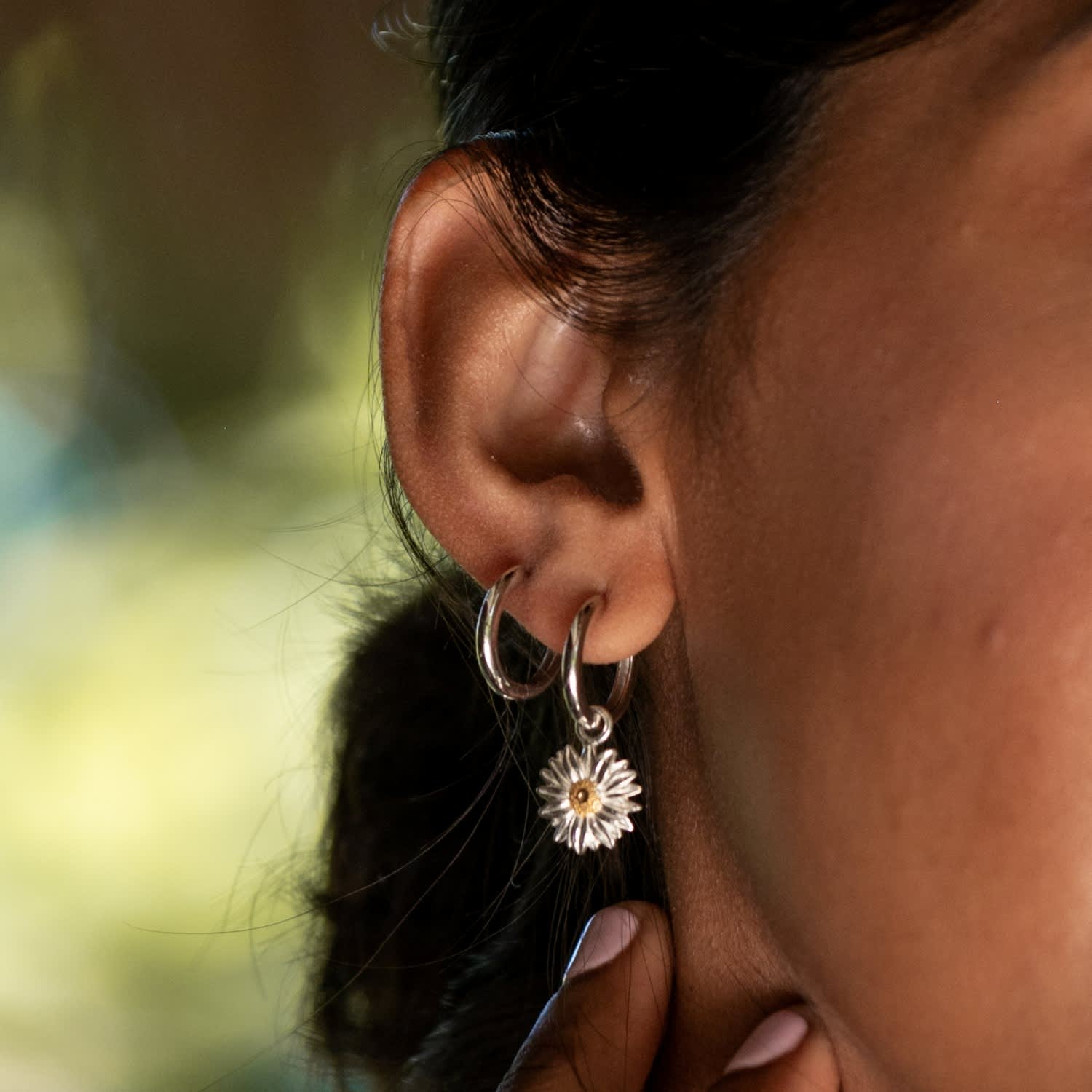 Charm Hoop Earrings Daisy Charm Hoops