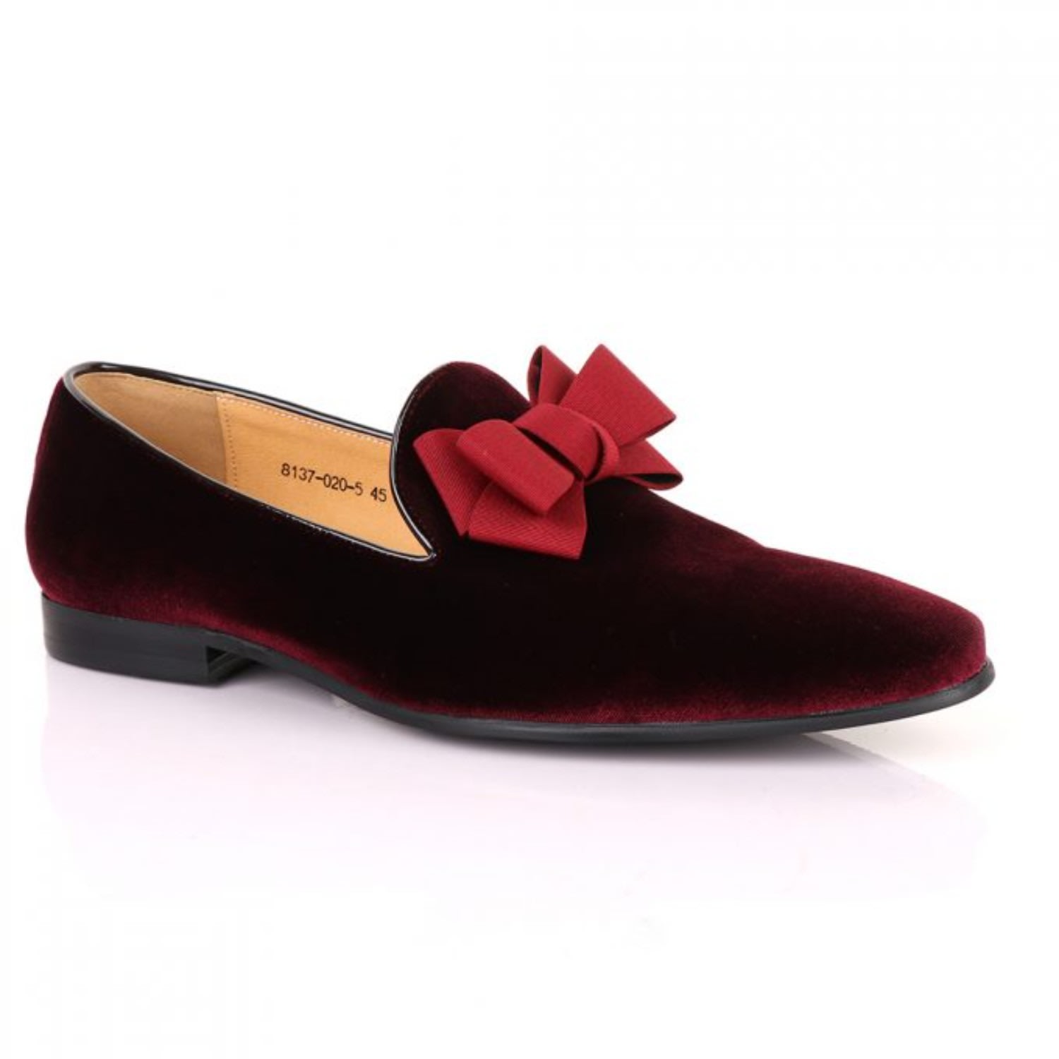 Men’s Red Wine Leather Velvet Bow Tie Loafers 12 Uk David Wej