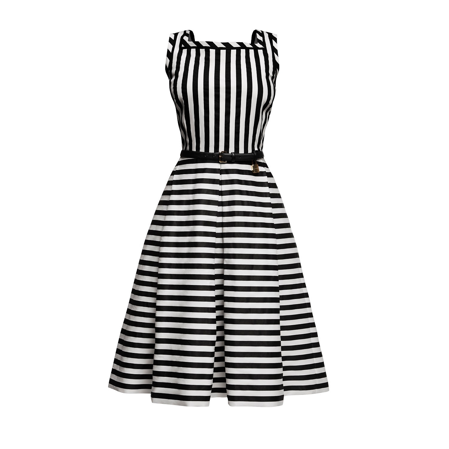 Women’s Black / White Riviera Striped Sleeveless Dress Medium Rumour London