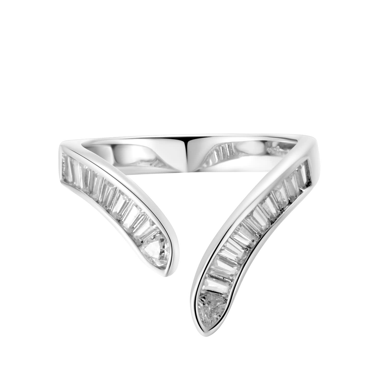 Onewildone Women's You Look Happier Silver Baguette Wishbone Ring In Gray