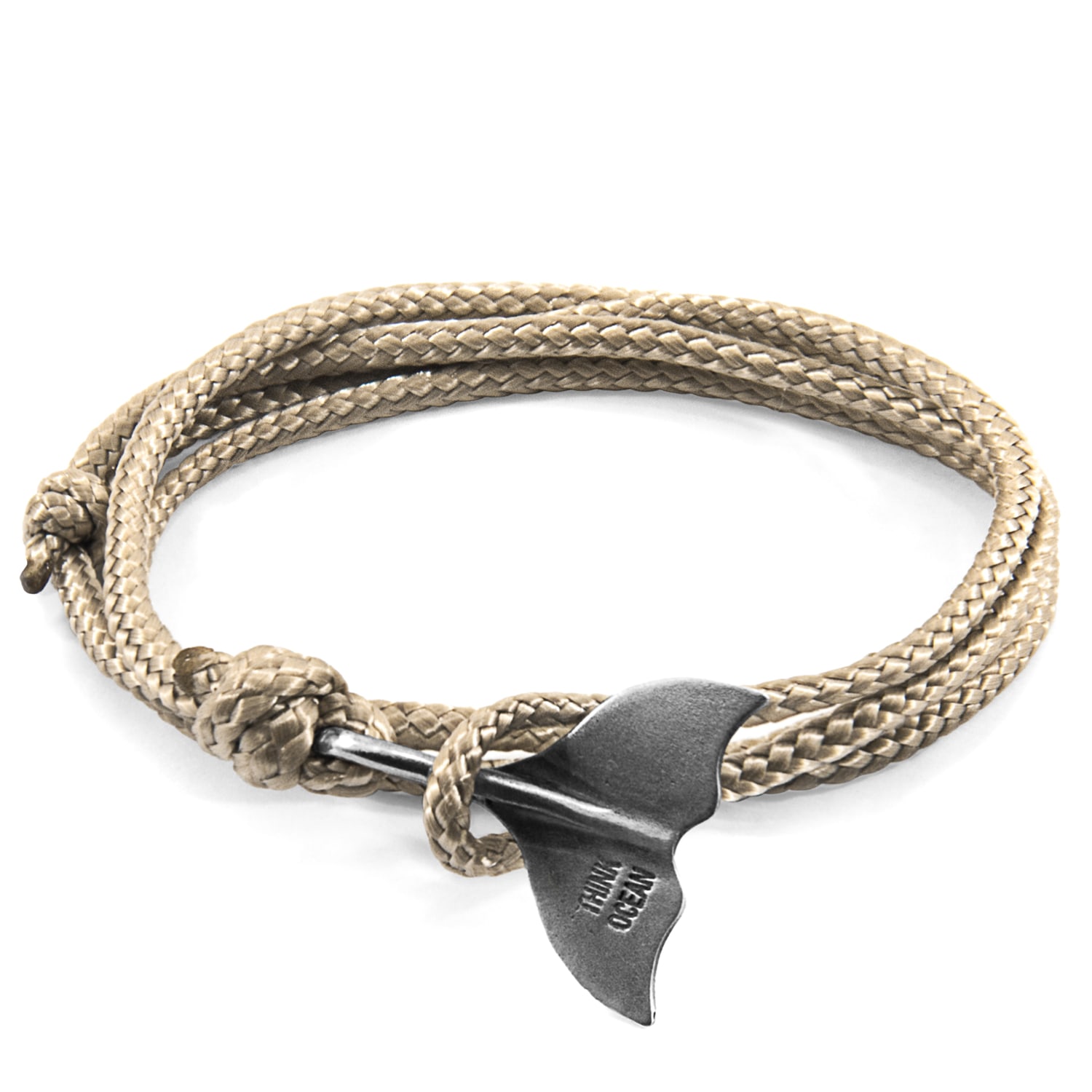 Anchor & Crew Neutrals Sand Brown Think Ocean Big Whale Silver & Rope Bracelet - Women