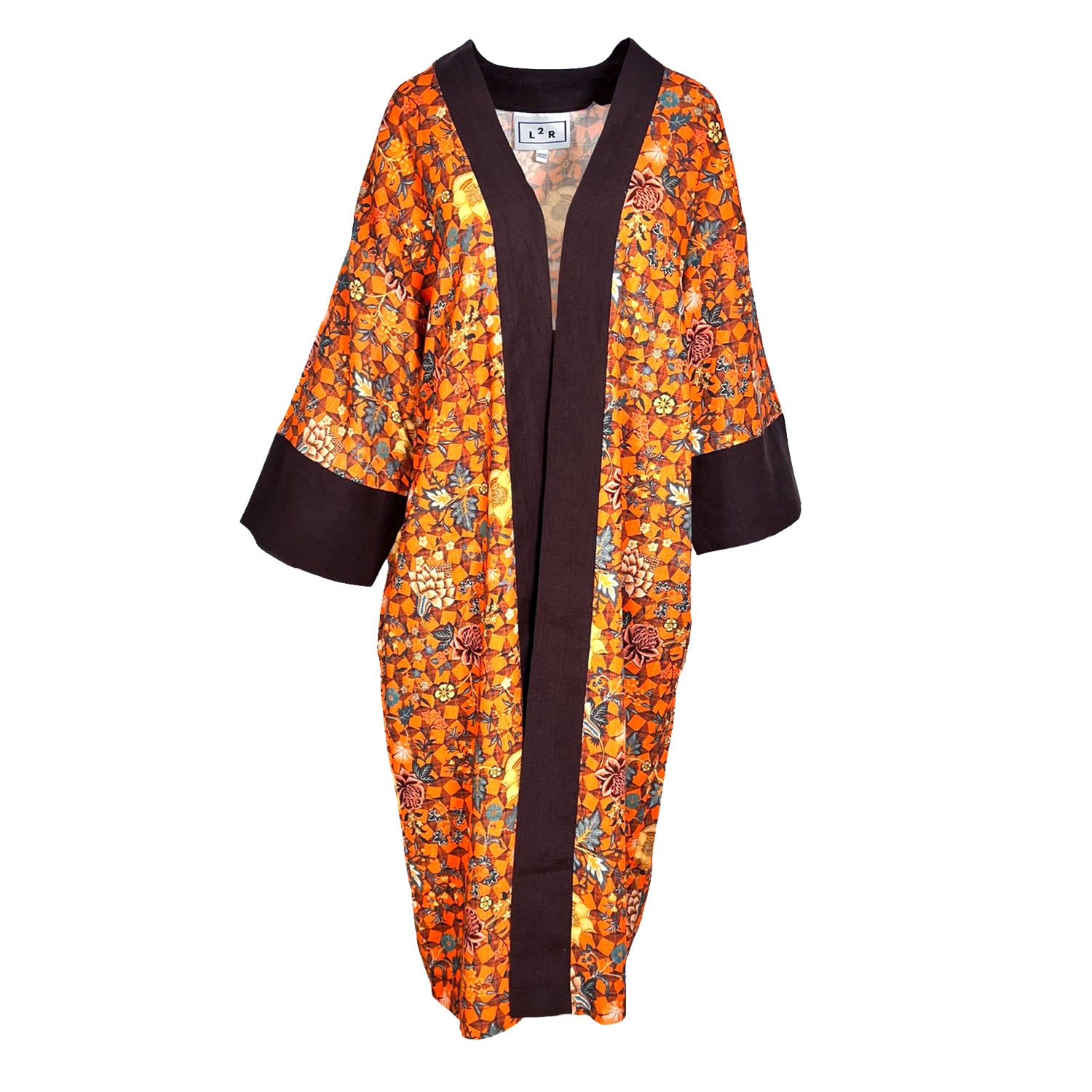 L2r The Label Women's Yellow / Orange / Brown Kaftan Kimono - Orange Floral & Geometric Print