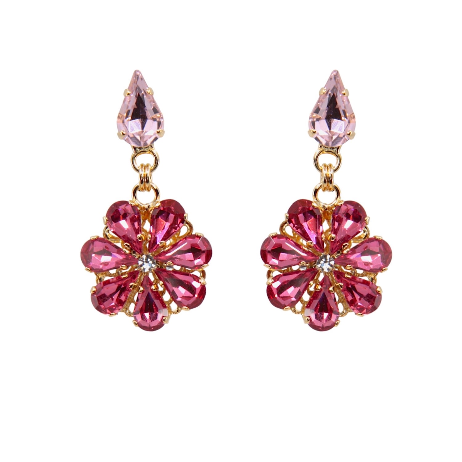 Damapreziosa Women's White / Pink Daisy Bouquet Pendant Earrings With Crystal Drops In Pink And Opal In Multi
