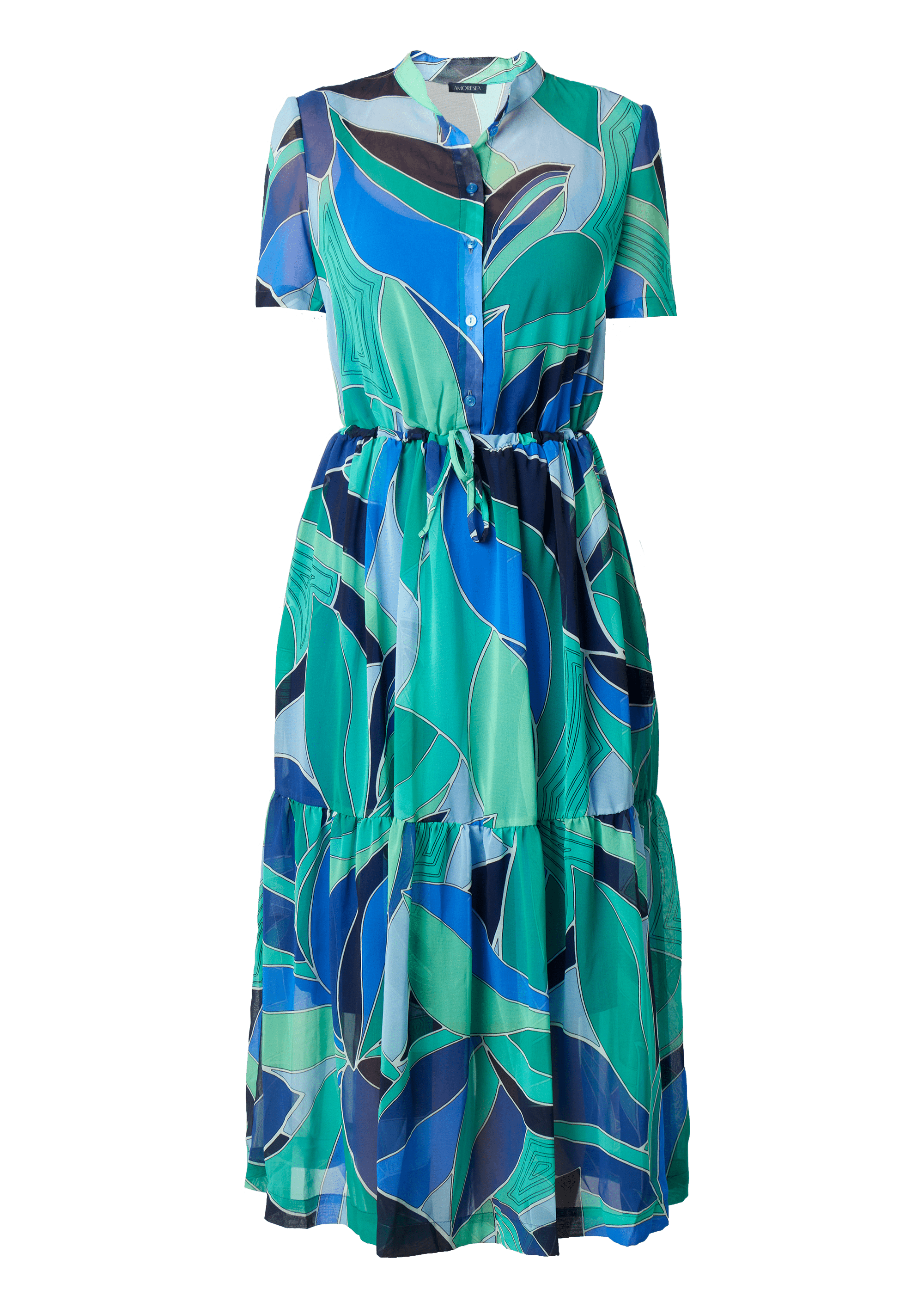 Amoresea Women's Green / Blue Alluring Blue Pattern Chiffon Flowy Adjustable Dress With Pockets In Green/blue