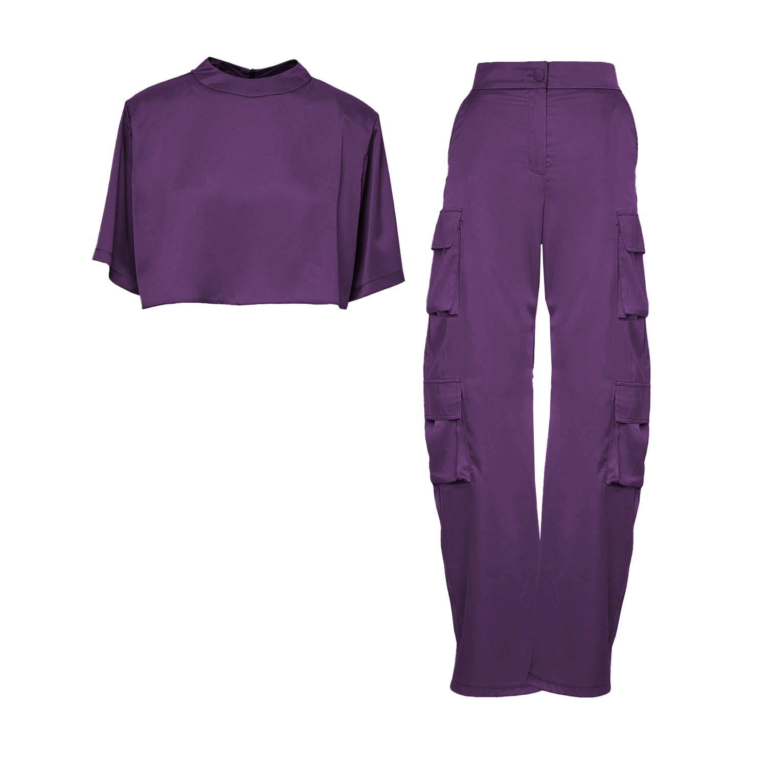 Bluzat Pink / Purple Deep Purple Matching Set With T-shirt And Cargo Trousers In Pink/purple