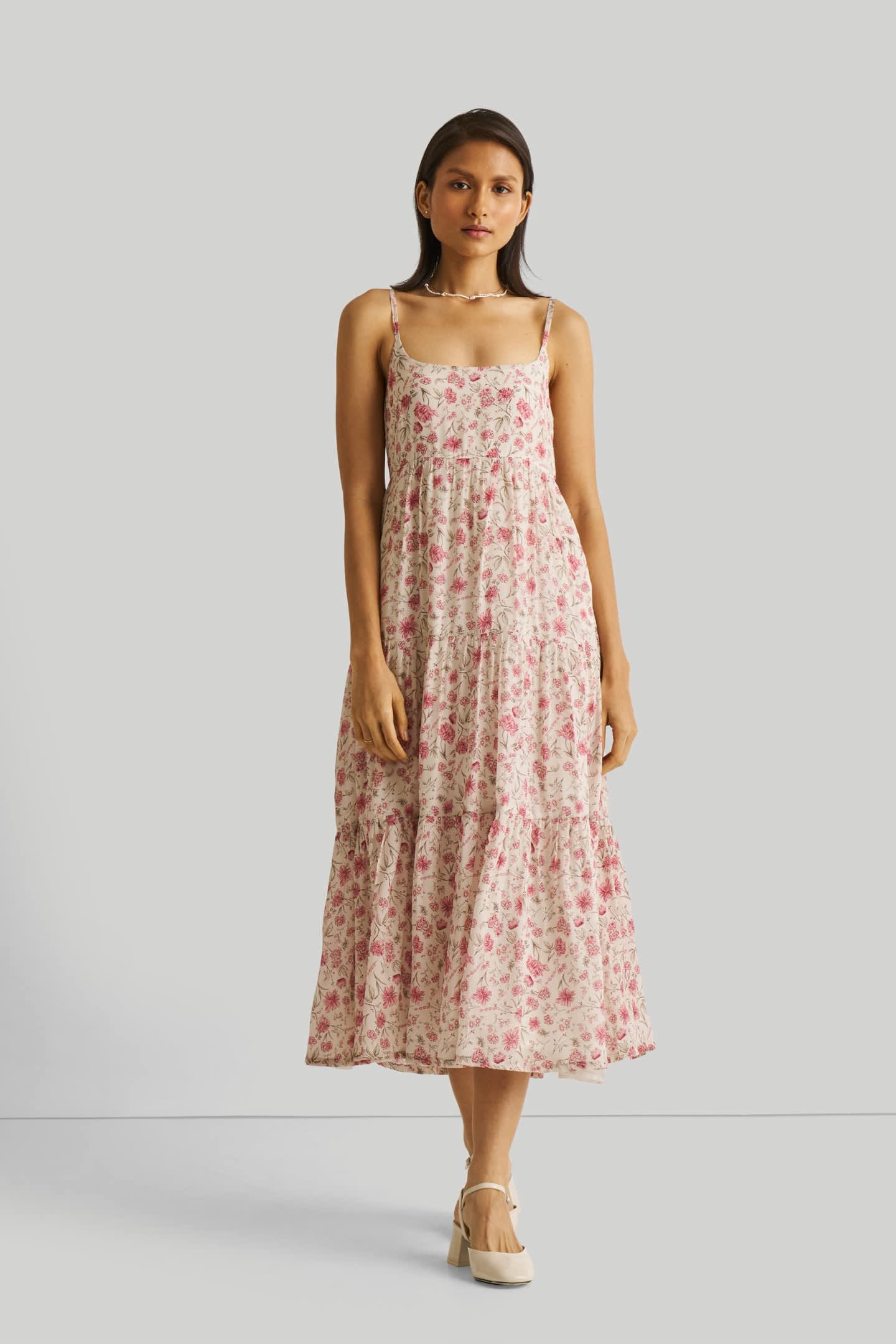 chinese dress ladies Noelle Strappy Tiered Satin Maxi Dress