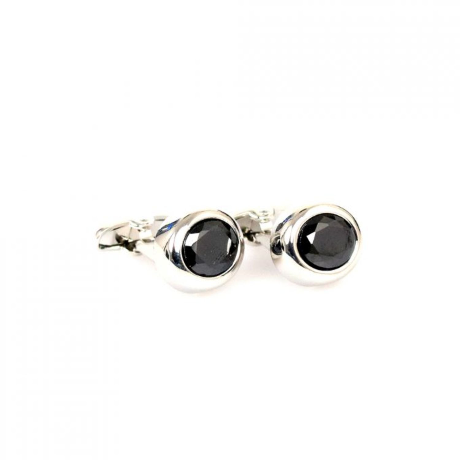 Men's Oval With Black Gem Cufflink – Silver | David Wej
