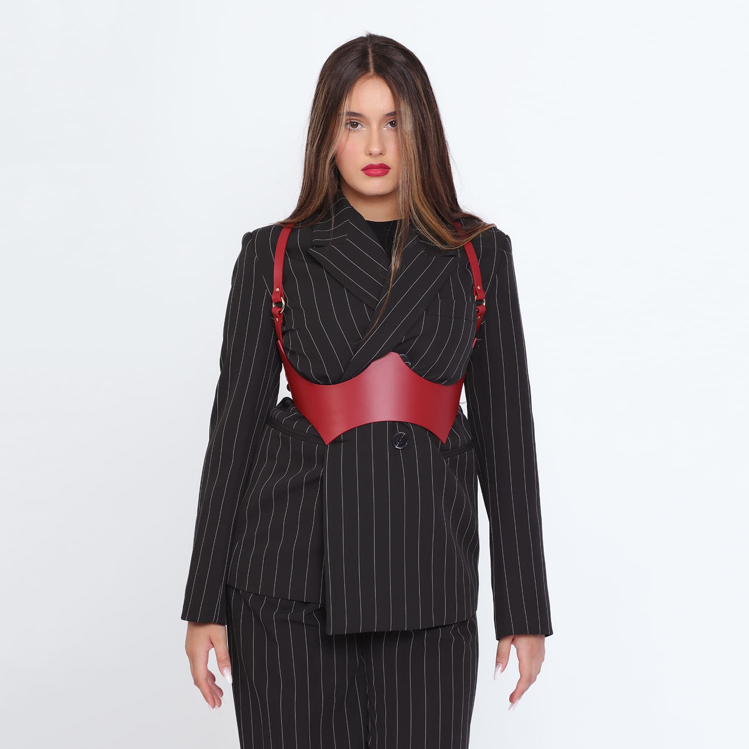 Red Circe Leather Underbust Harness | Haute Cuir | Wolf & Badger