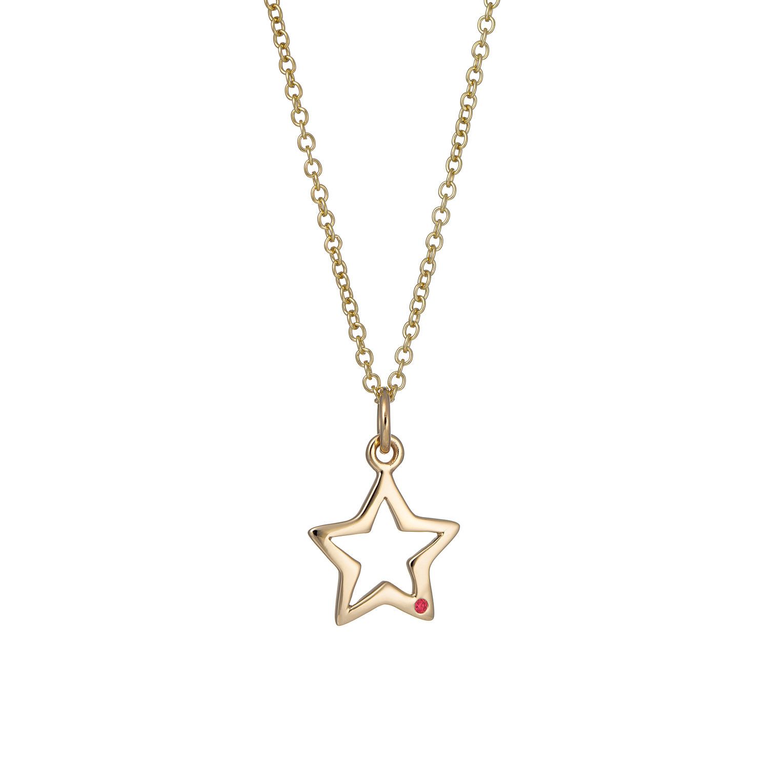 Women’s Solid Gold Open Star Necklace With Ruby Lily Charmed