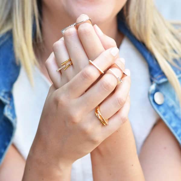 Neola Minerva Gold Stacking Ring With White Topaz In Stacking