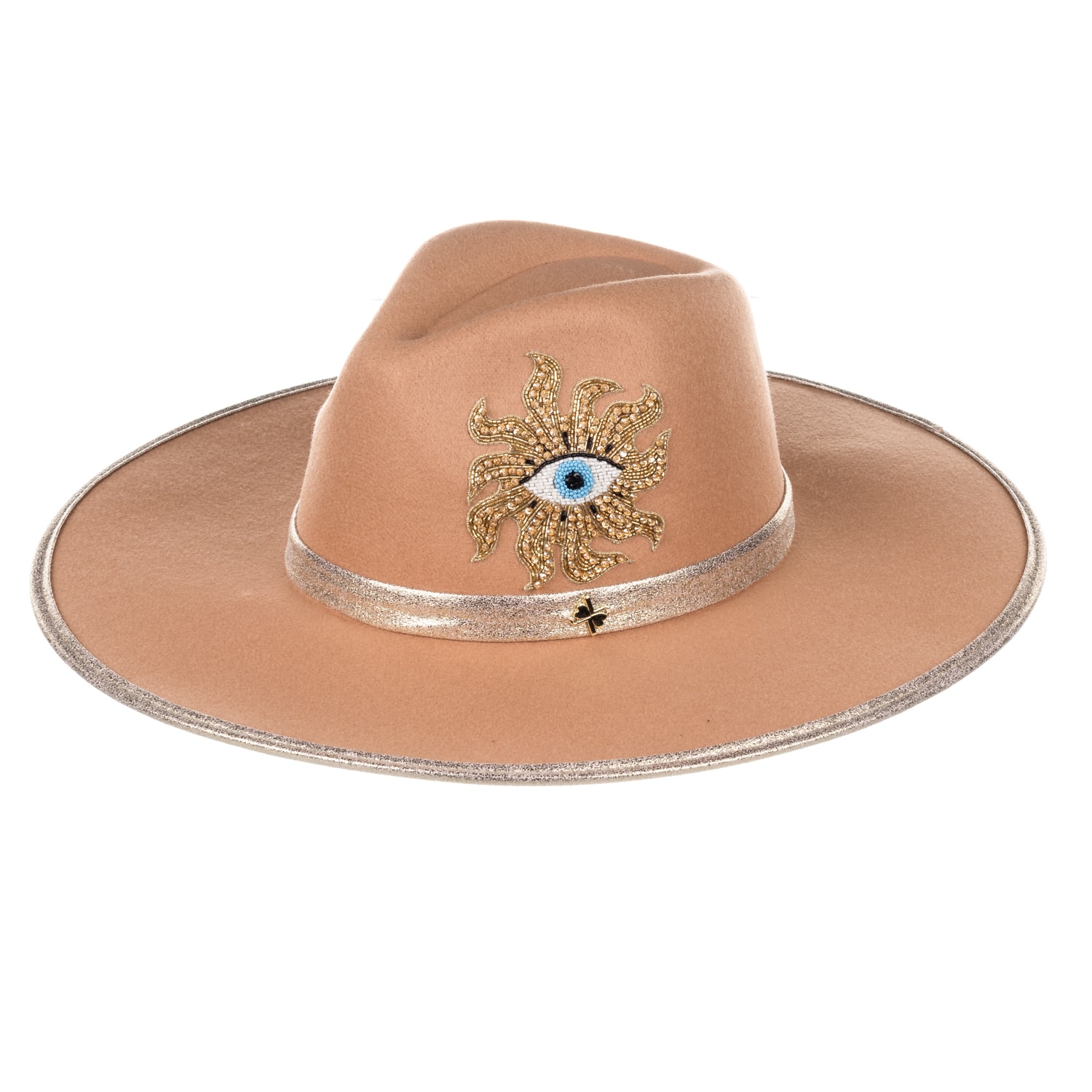 Women’s Neutrals Laines London Camel Couture Fedora Hat With Embellished Mystic Eye One Size