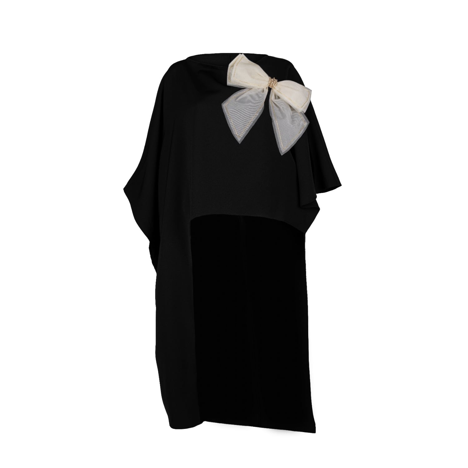 Laines London Women's Black / White Laines Couture Asymmetric Blouse Cape With Embellished Cream & Gold Bow In Multi