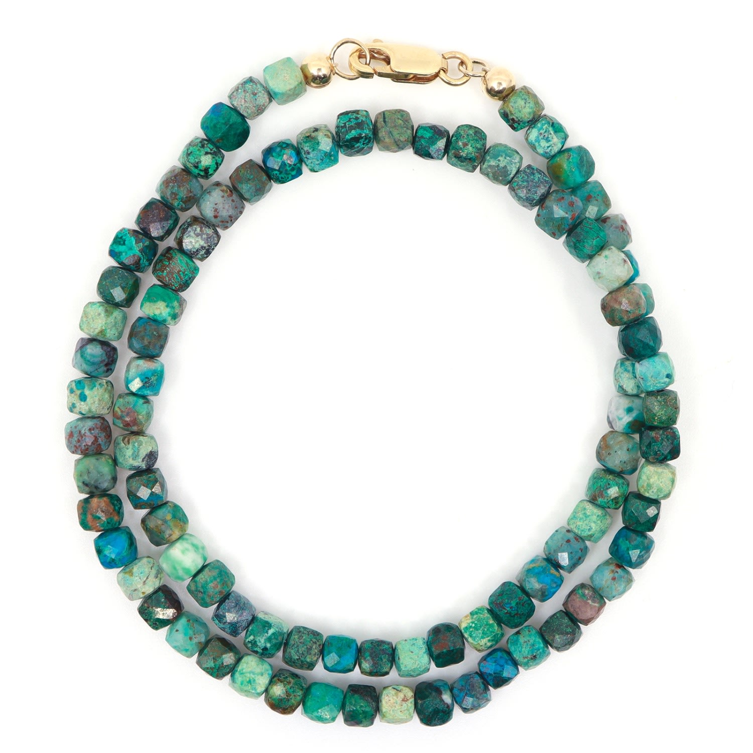 Men’s Gold / Green / Blue Chrysocolla Cube Wrap Beaded Bracelet Shar Oke