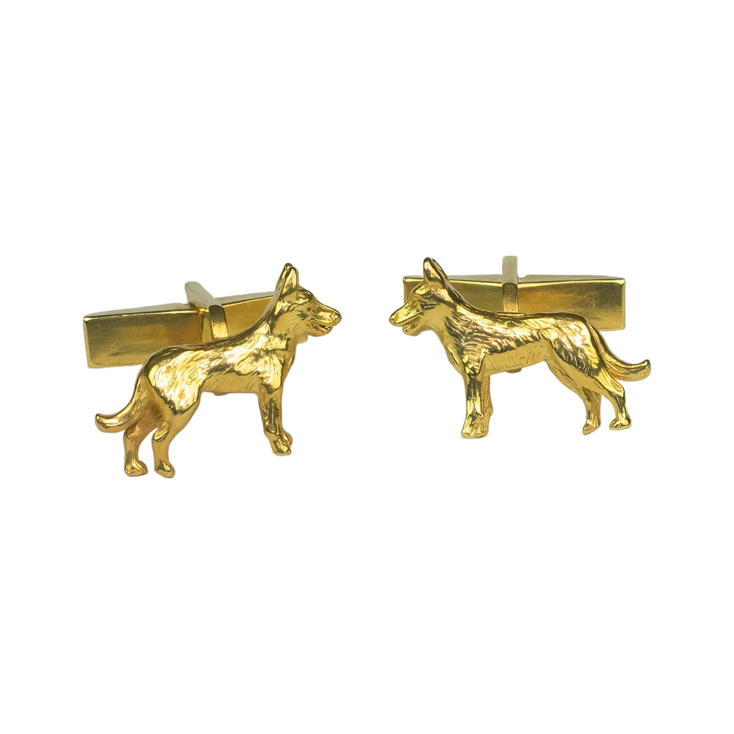 Men's German Shepherd Alsatian Cufflinks Eighteen Carat Gold On Solid Sterling Silver | Simon Kemp Jewellers