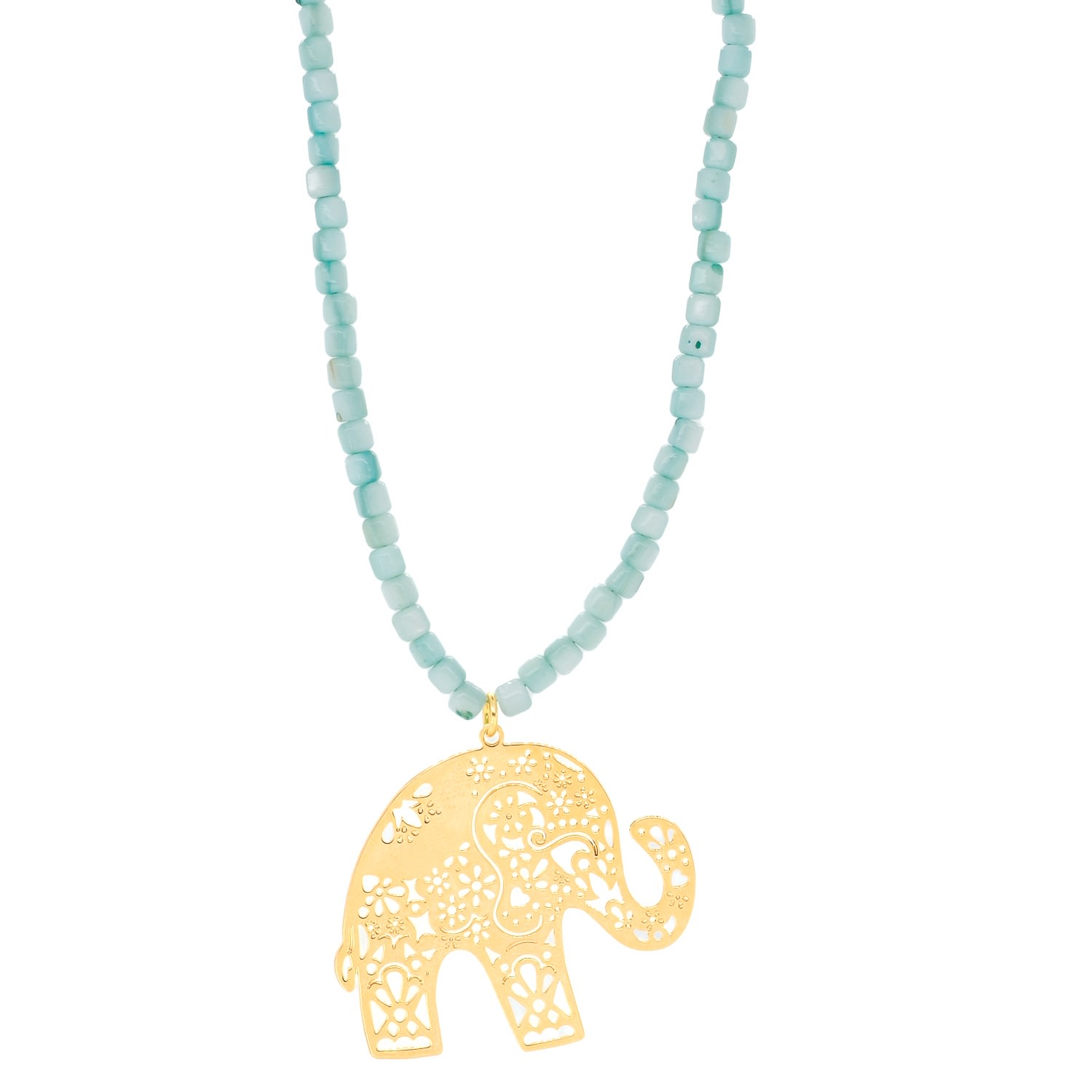 Women’s Gold / Blue Bohemian Gold Elephant Beaded Necklace - Blue Ebru Jewelry