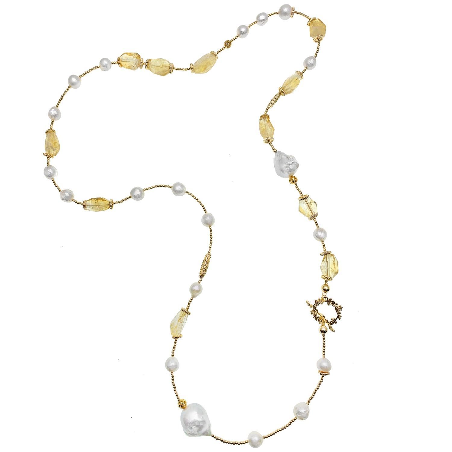 Farra Women's Citrine With Baroque & Freshwater Pearl Long Necklace In Yellow