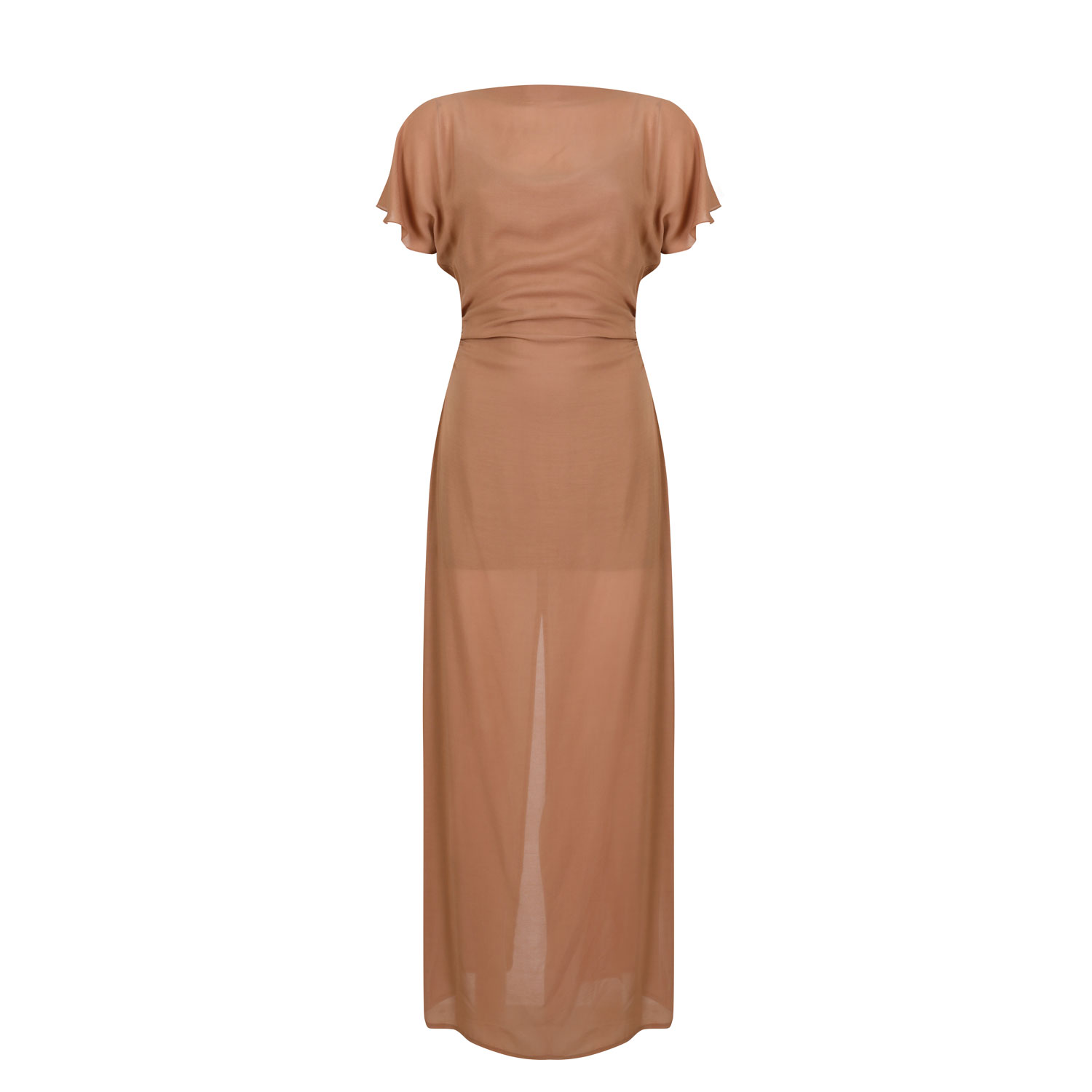 House Of Ika Women's Sheer Viscose Flutter Sleeve Dress In Brown