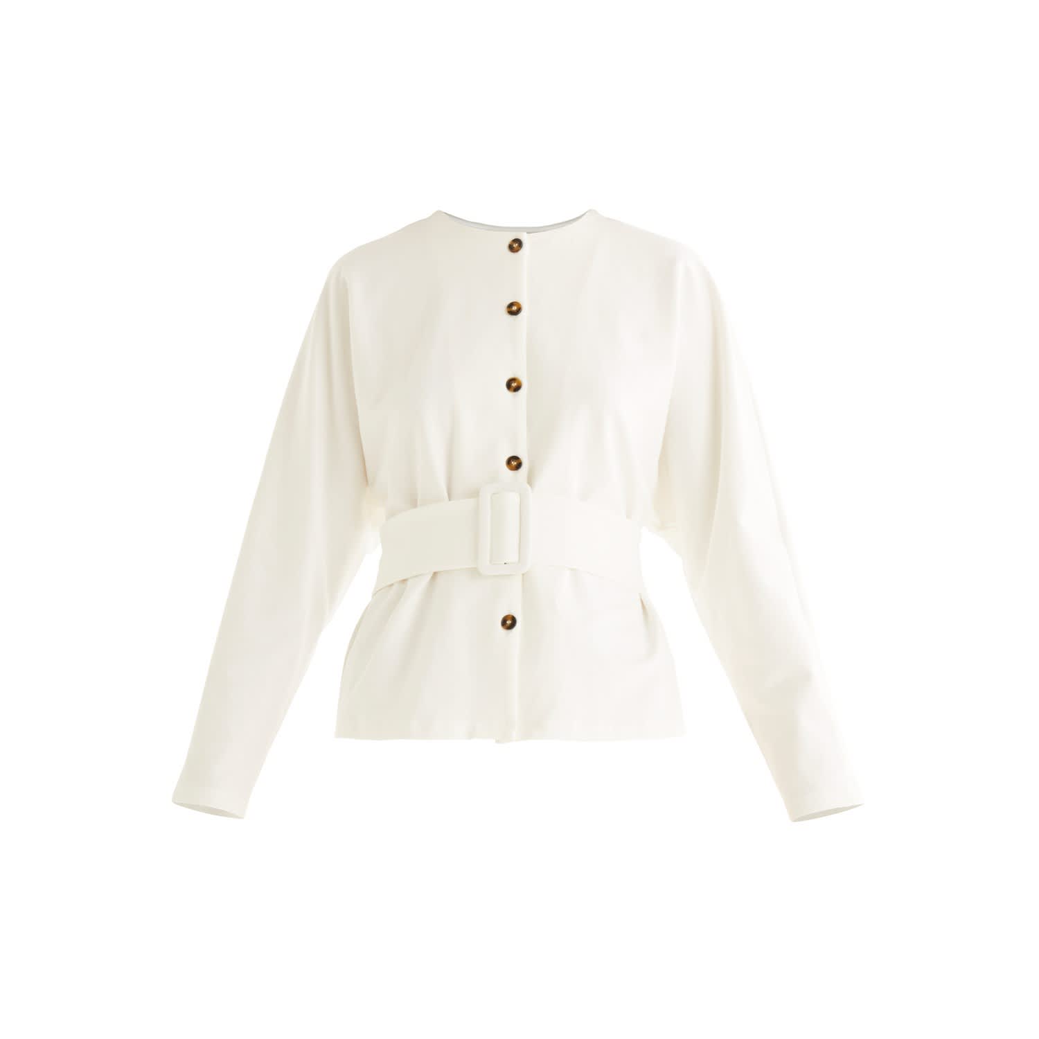 white belted blouse