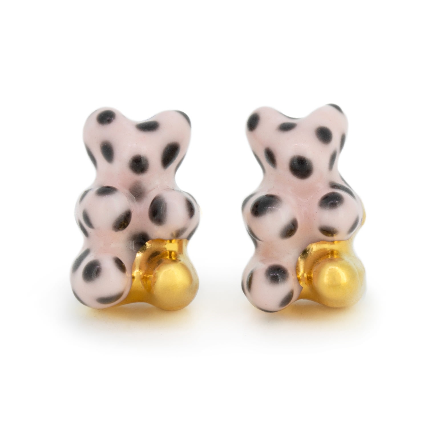 Women’s Black / Gold / Pink Tiny Gummy Bear Studs - Pink & Black Polka Dot Cj314