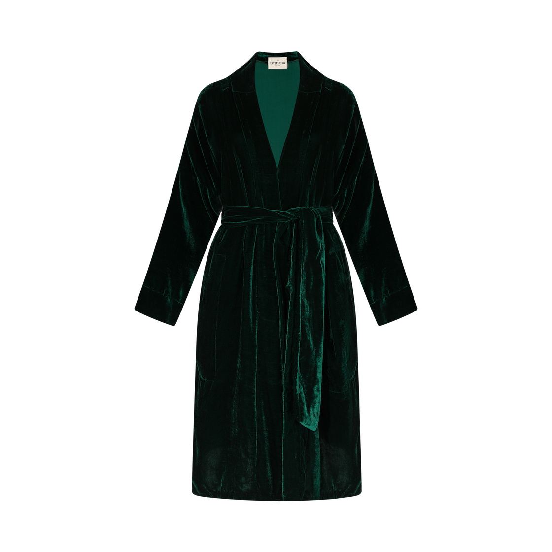 The Annam House Women's Green Velvet Piped Long Robe With Belt - Forest In Green