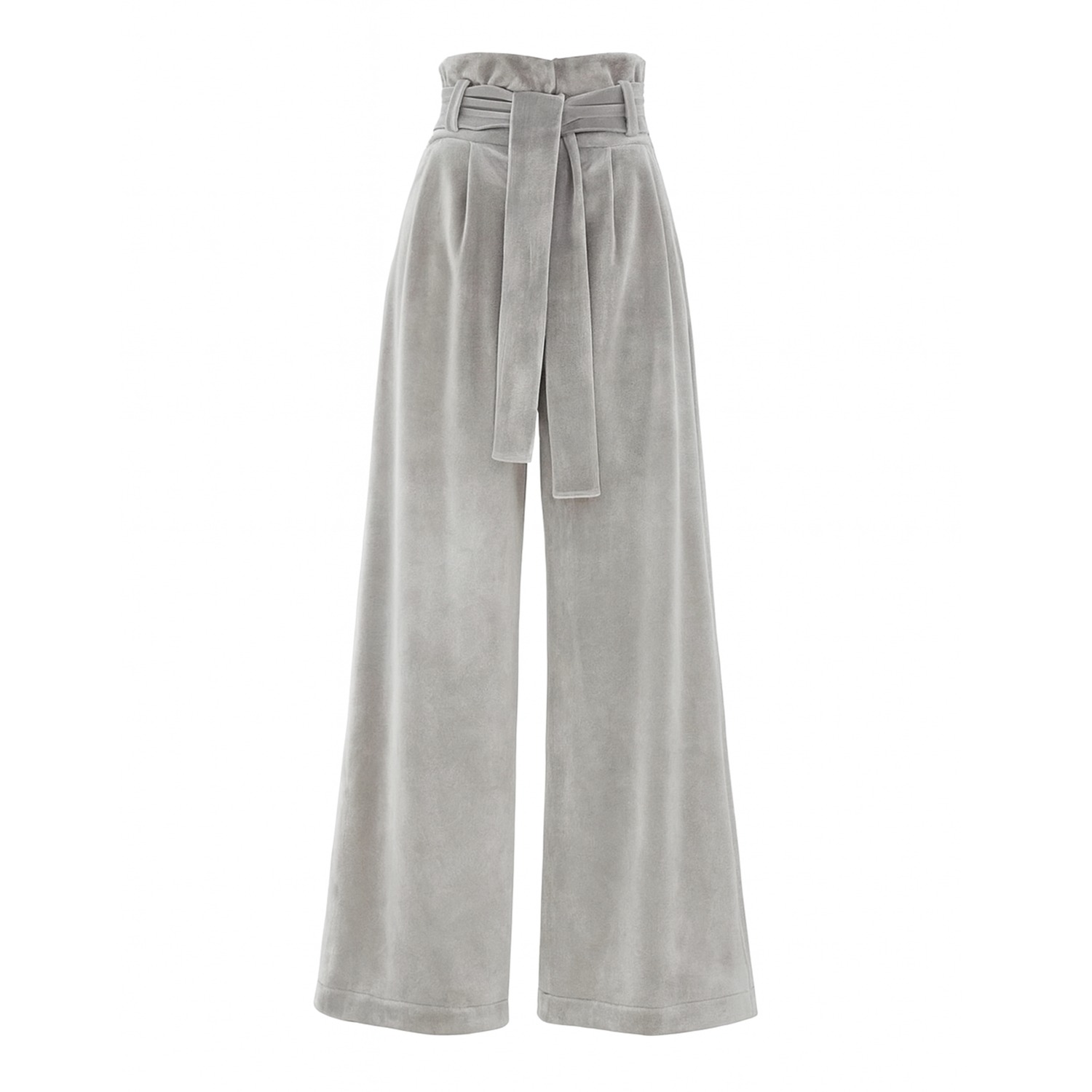 Julia Allert Women's Grey Velvet High Waist Trousers - Light Gray