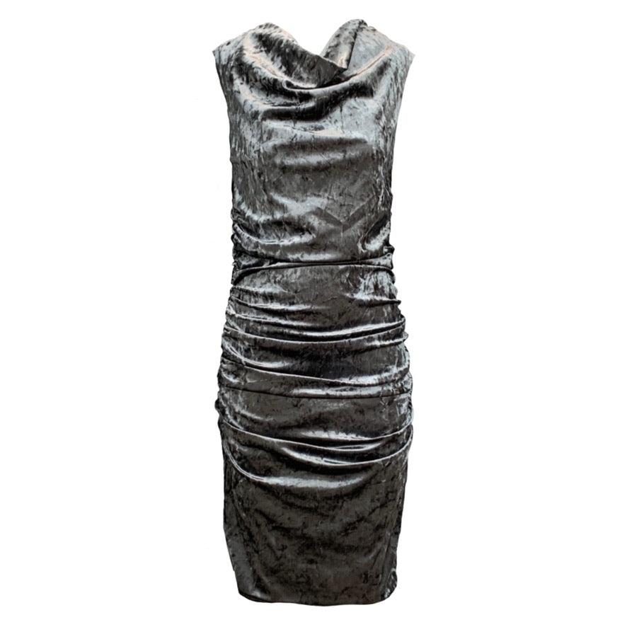 Women’s Grey / Silver Veronica Ruched Body-Con Midi Dress In Grey Crushed Velour Extra Small Frock Tales