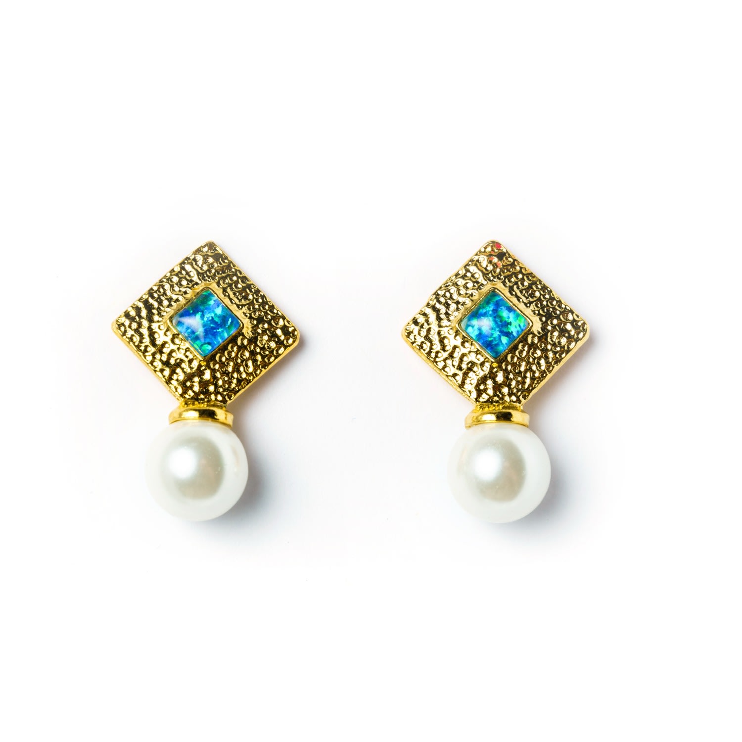 Women’s Gold / Green / Blue Lulua Gold Opal Pearl Earrings Eunoia Jewels