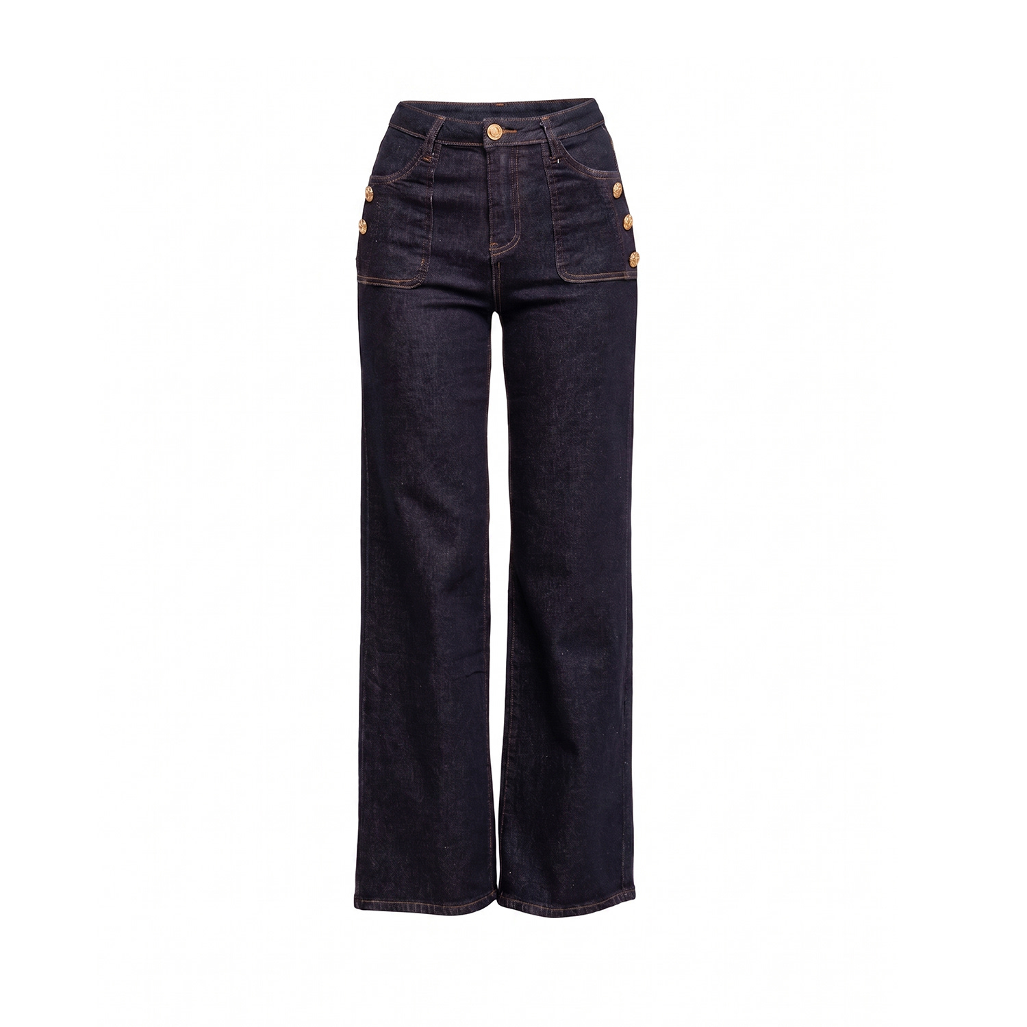 Tantra Spain Sl Blue High-waisted Straight-leg Jeans With Front Pockets And Gold Button Accents