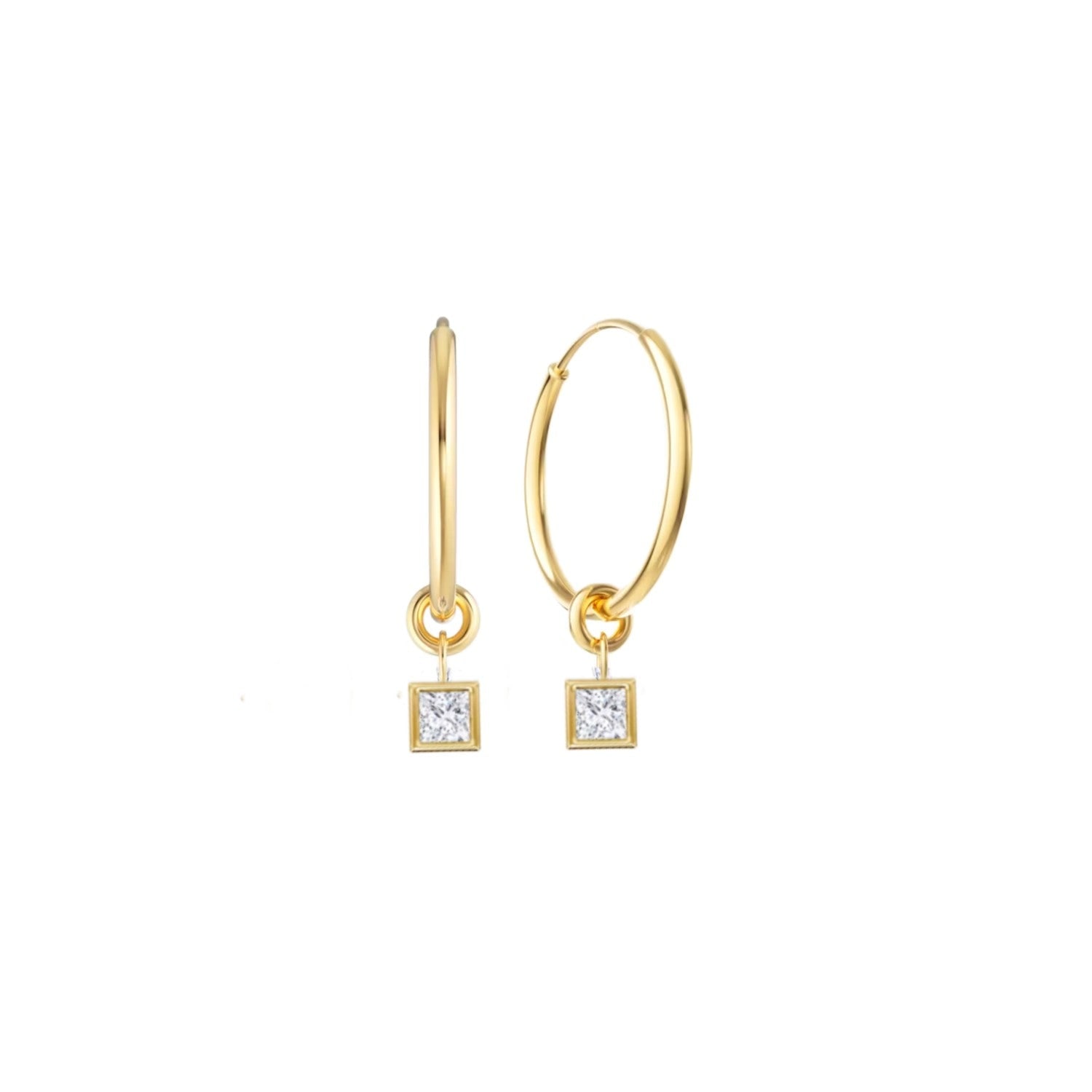 Lily Flo Jewellery Women's Gold Facet Orbit Princess Cut Bezel Set Hoop Earrings