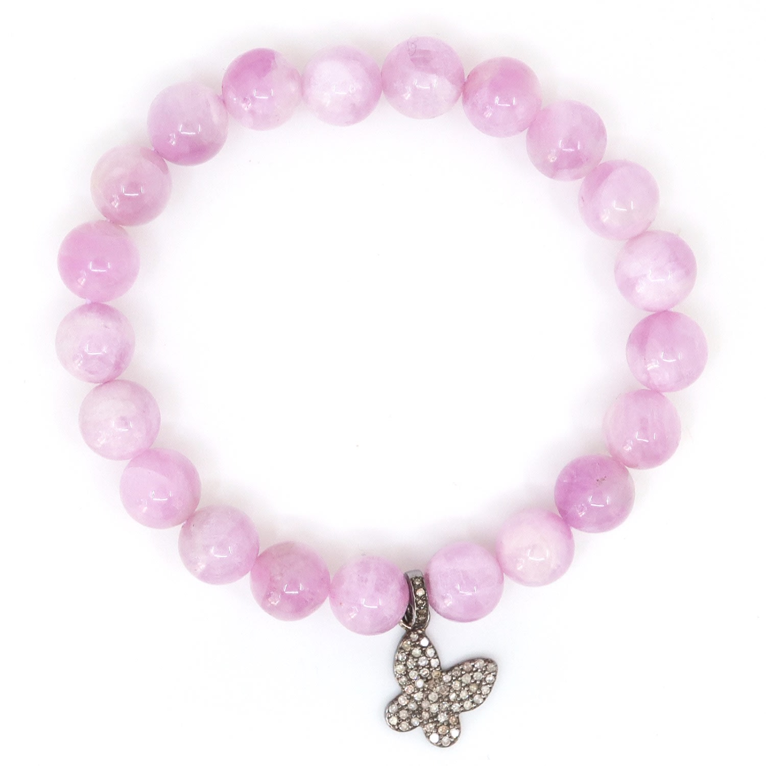 Women’s Pink / Purple / Silver Kunzite & Butterfly Diamond Charm Beaded Bracelet Shar Oke