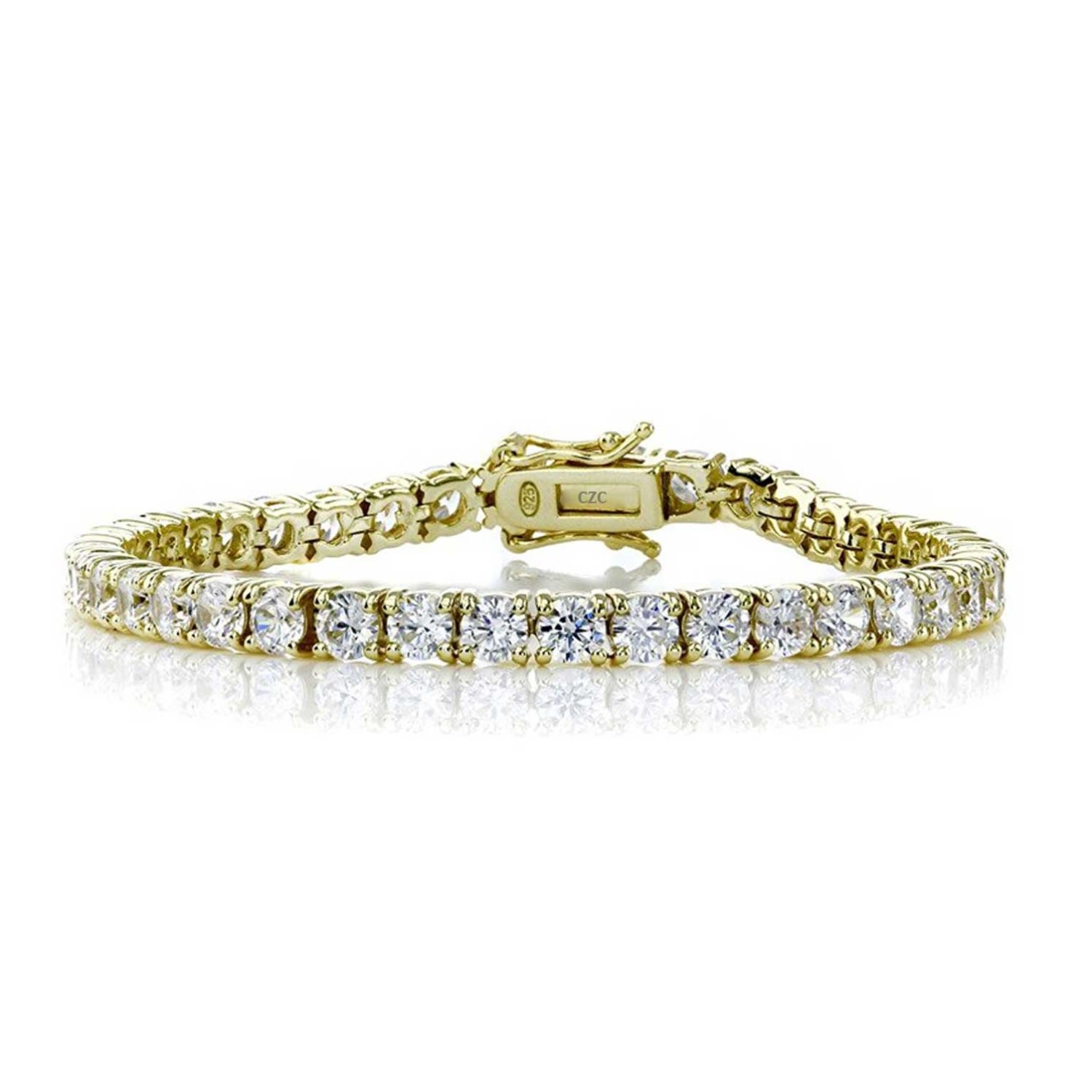 Genevive Jewelry Women's Genevive Sterling Silver Gold Plated With Clear Cubic Zirconia Seven Inch Tennis Bracelet In Gold