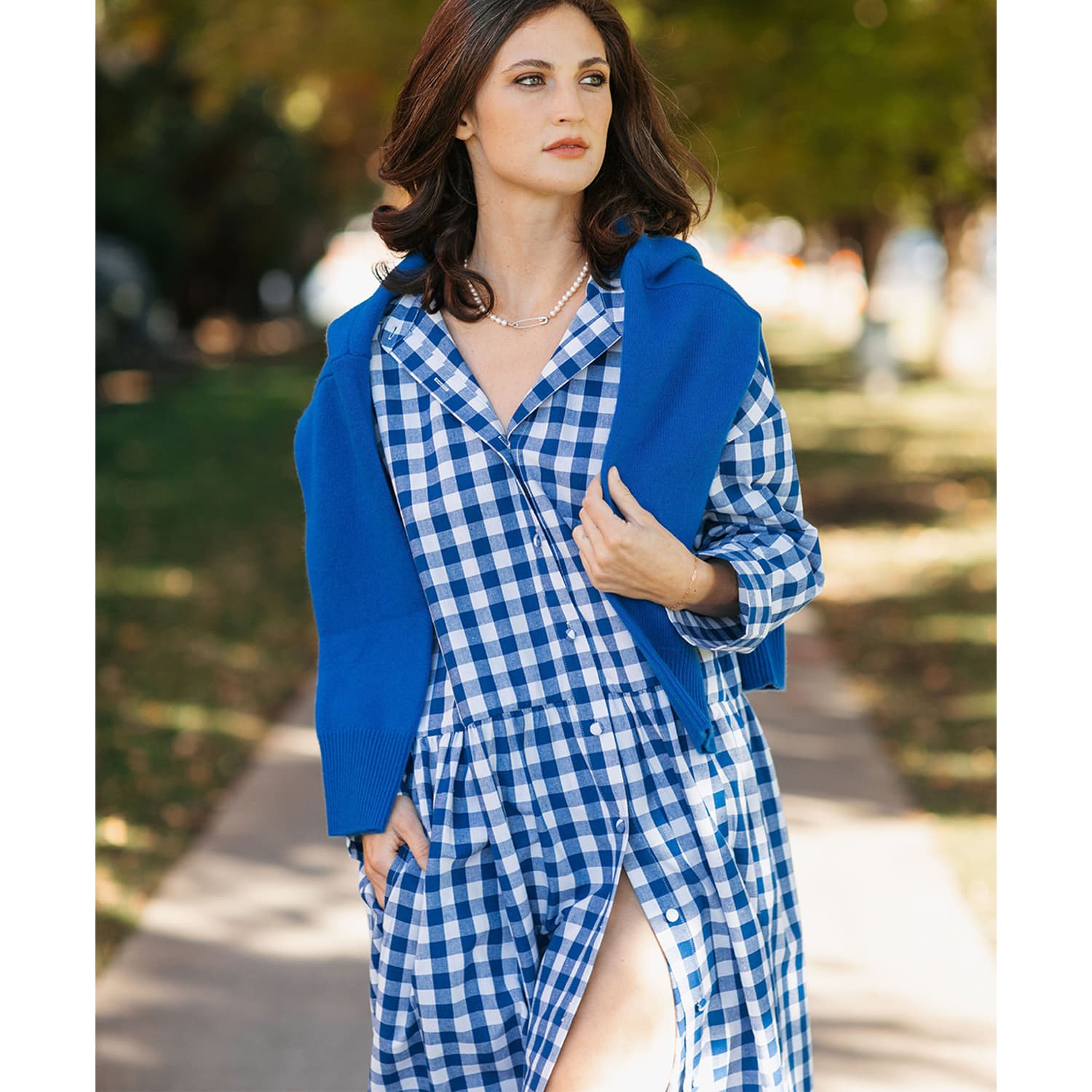 blue plaid shirt dress Morgan Belted Stretch Flannel Shirtdress main image 1
