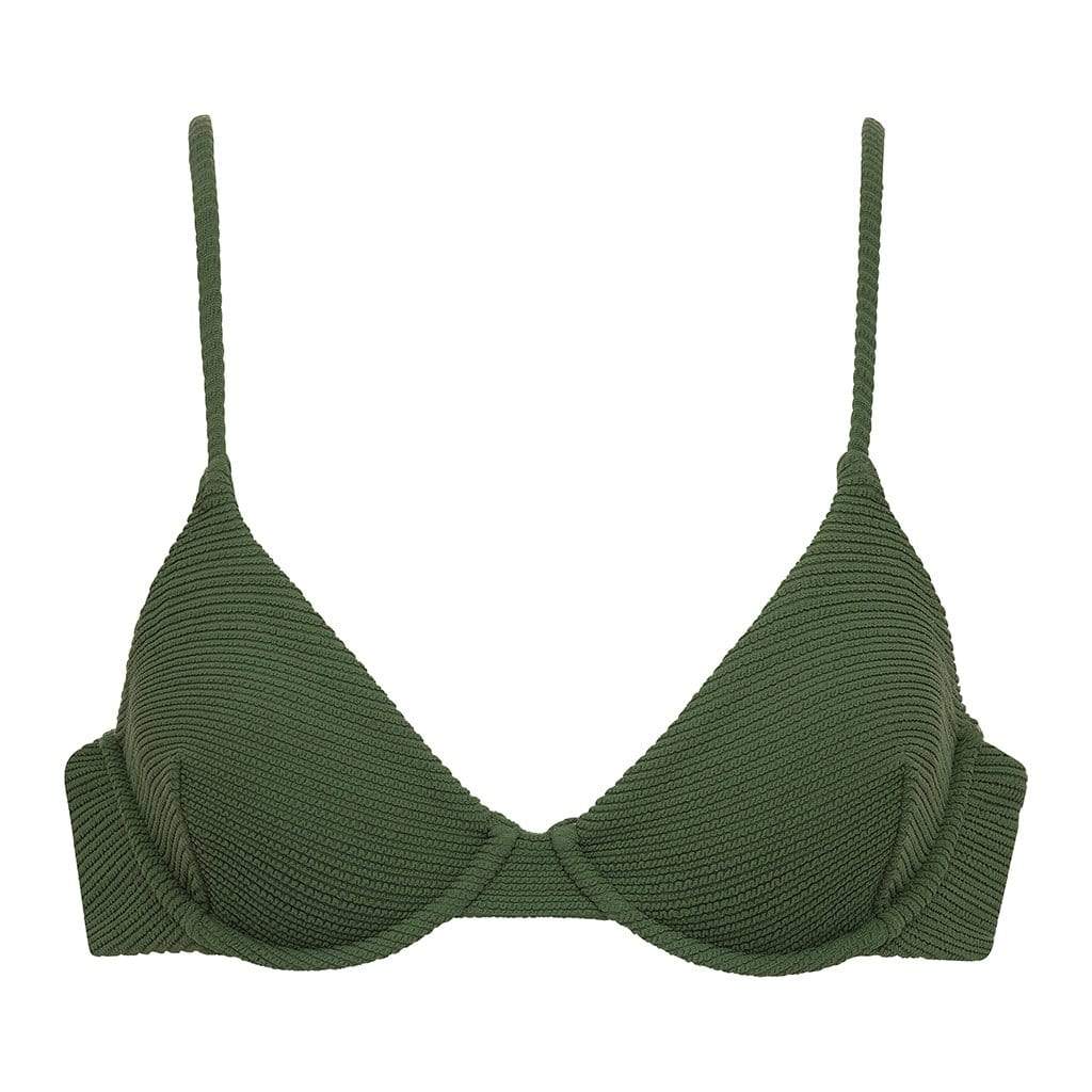 Montce Swim Women's Green Olive Micro Scrunch Dainty Bikini Top