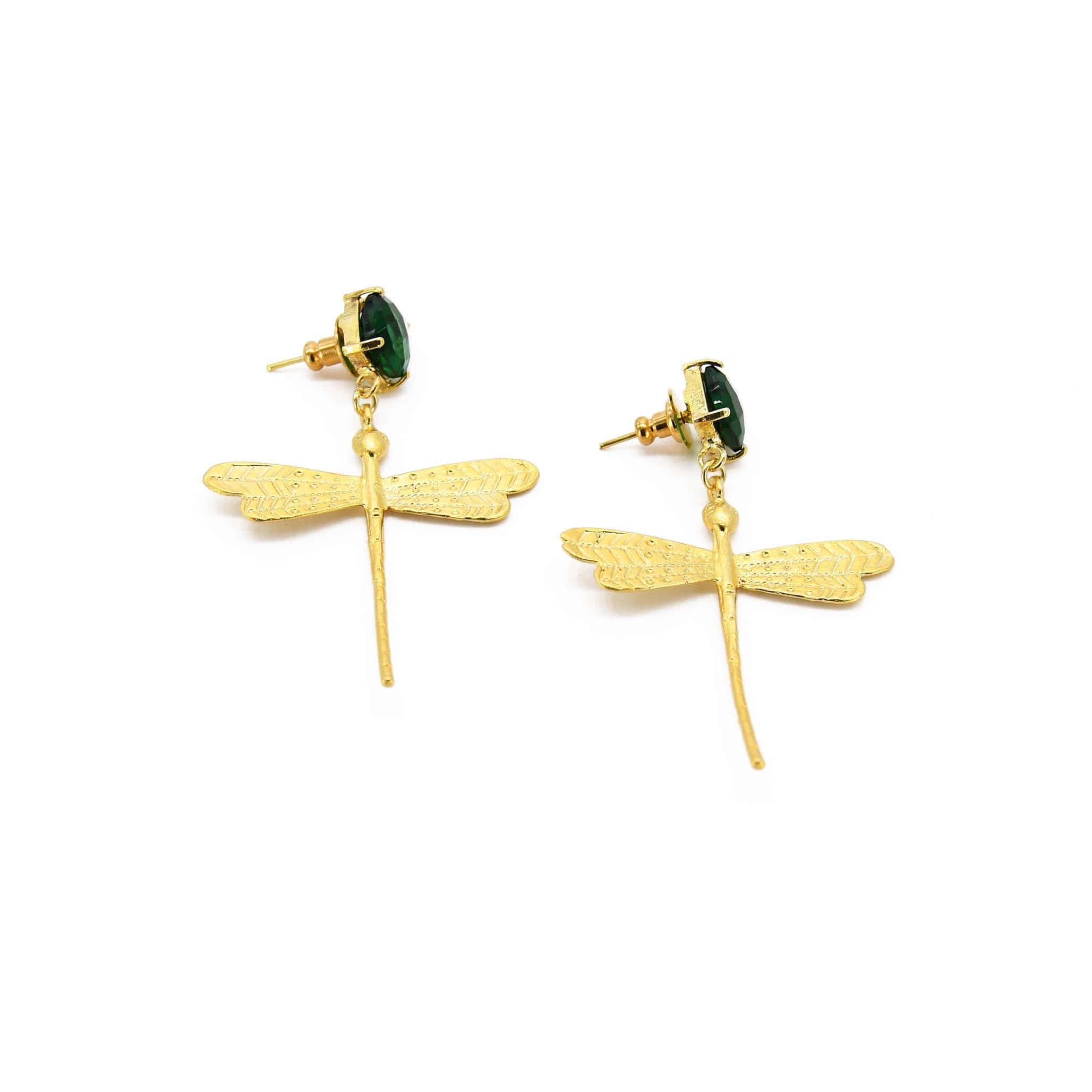 Women’s Gold / Green Chrome Green Quartz Dragonfly Handmade Drop Earring Adiba